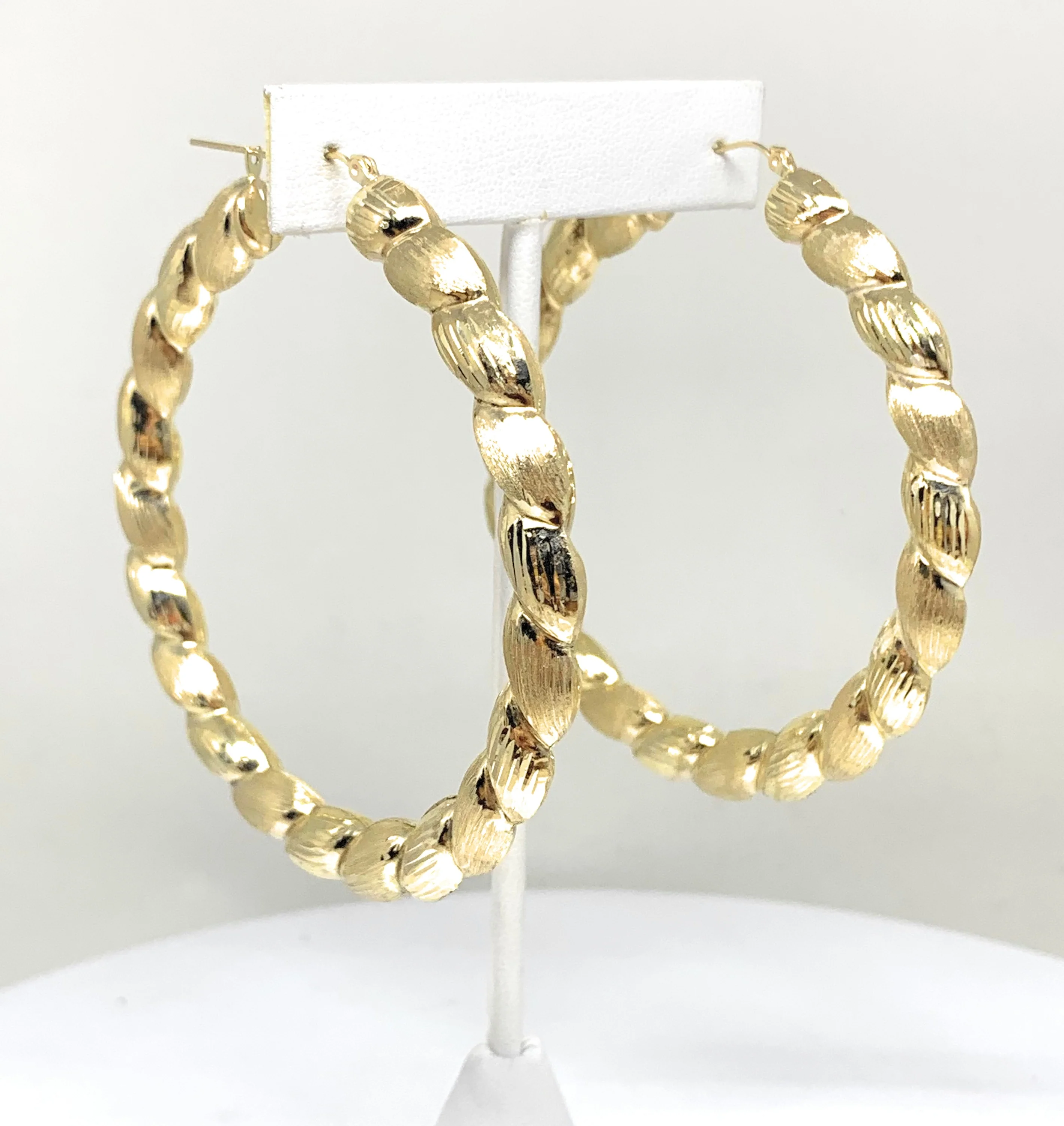 10k Solid Gold Yellow Twist Hoop Earrings 2-3 INCH Arracadas - Image 5