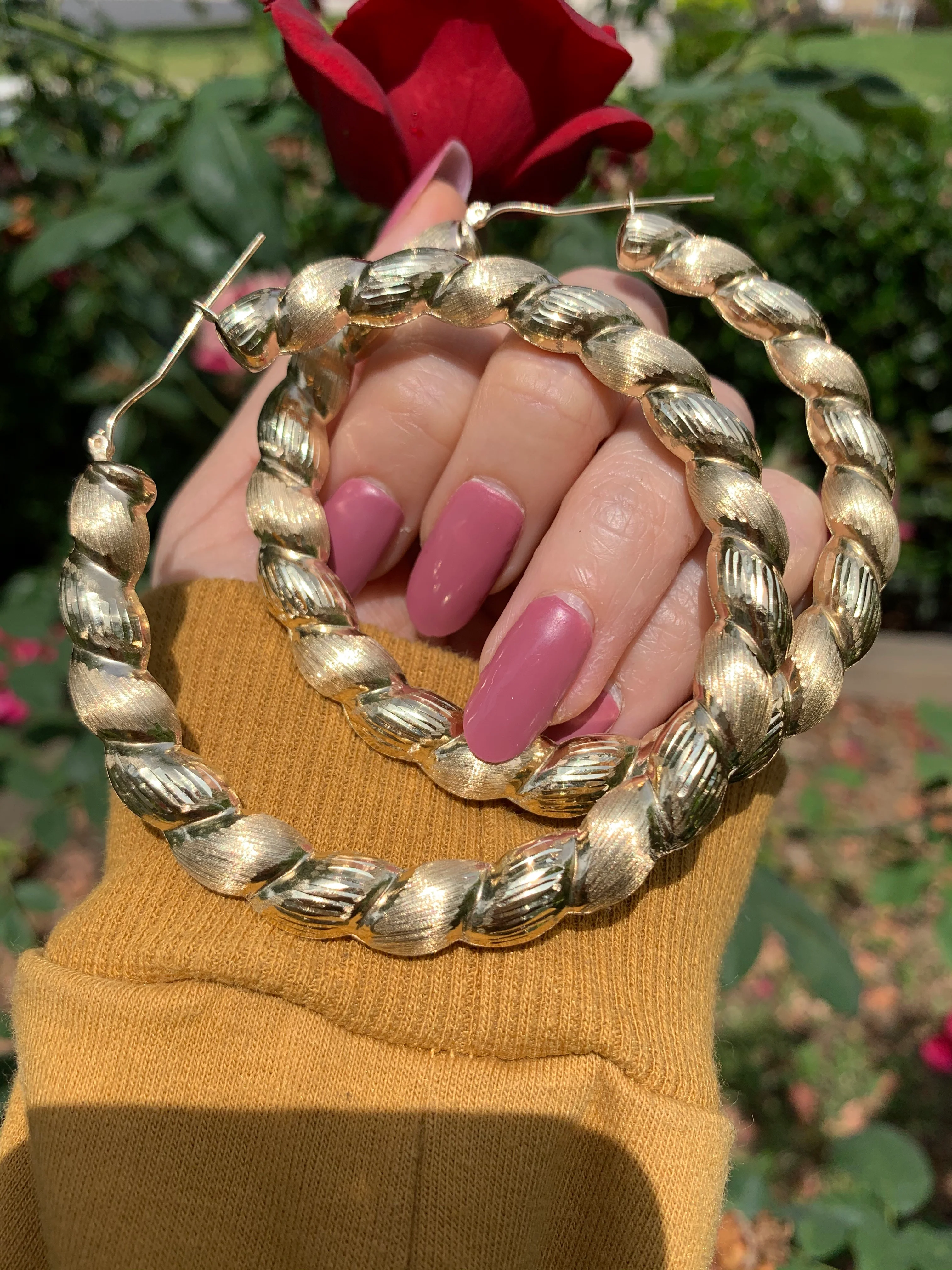 10k Solid Gold Yellow Twist Hoop Earrings 2-3 INCH Arracadas - Image 6