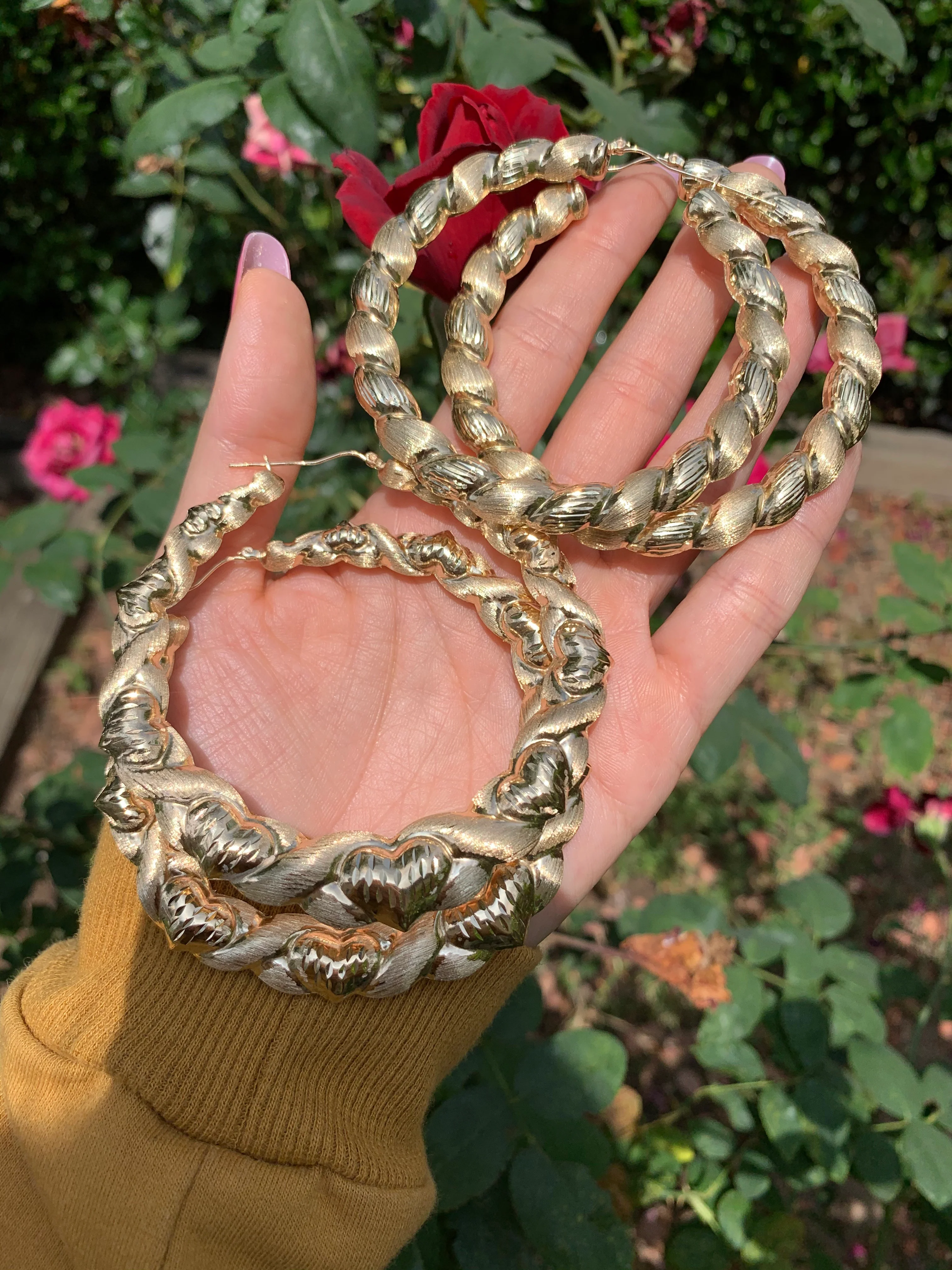 10k Solid Gold Yellow Twist Hoop Earrings 2-3 INCH Arracadas - Image 7