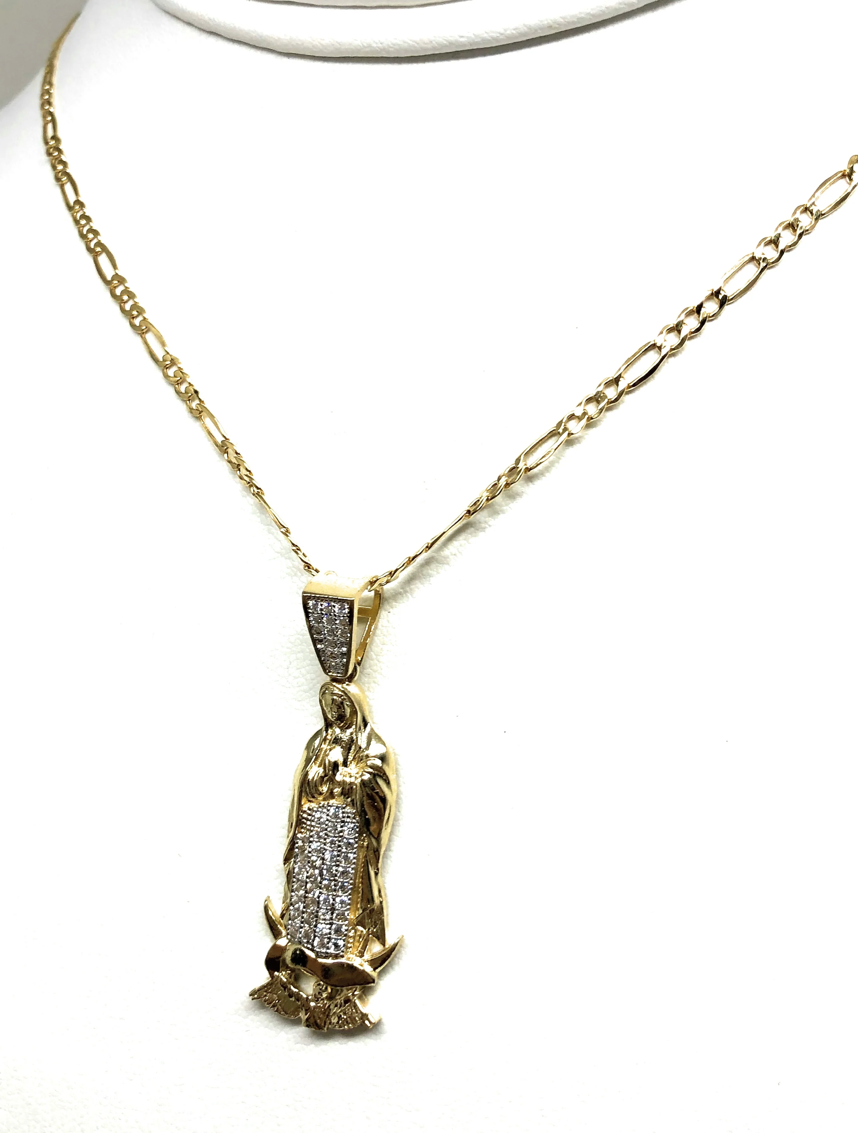 10k Solid Gold Yellow Virrgin Mary CZ Classic Pendant Necklace Virrgen Gaudalupe - Image 7