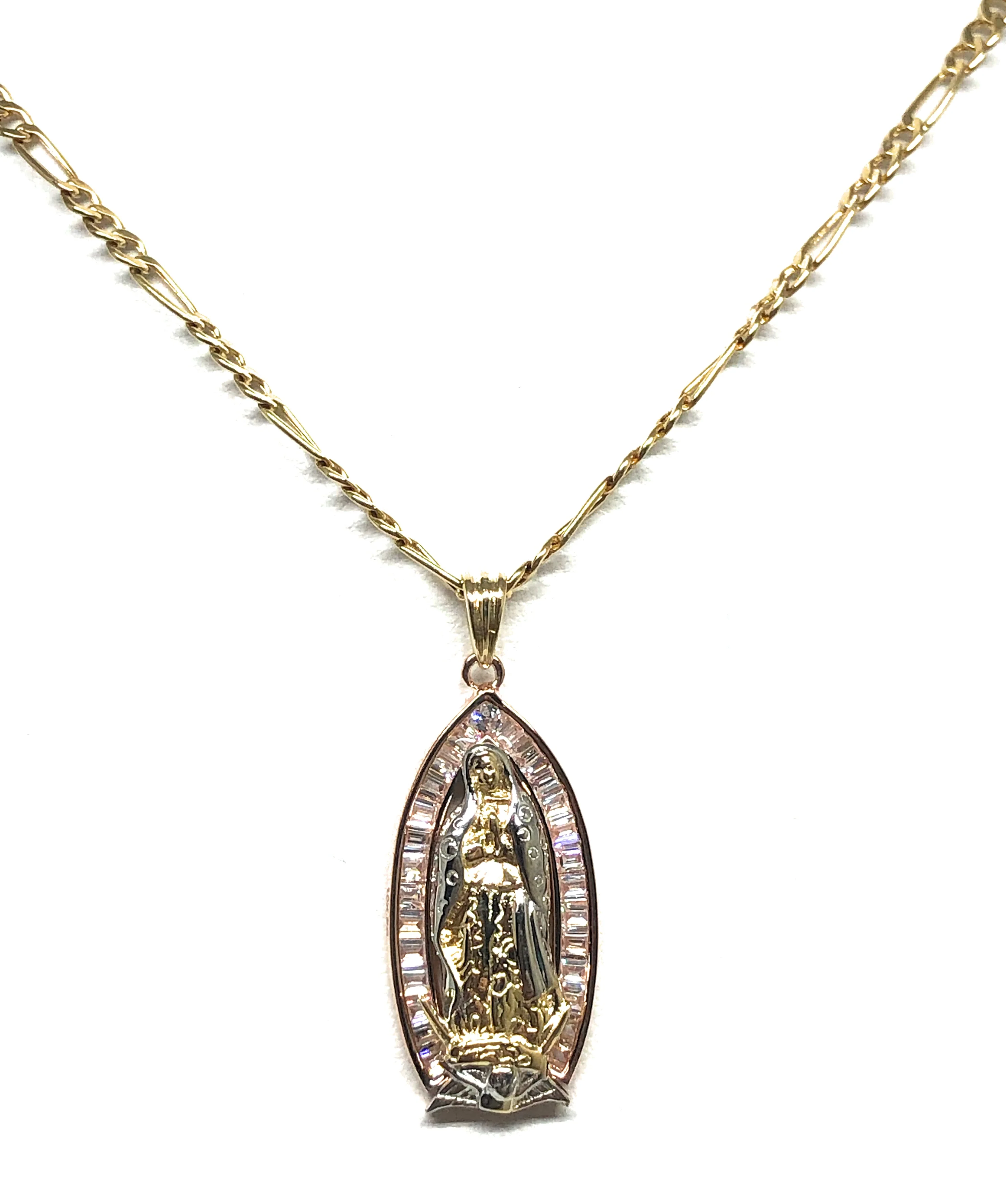 10k Solid Gold Yellow Virrgin Mary CZ Classic Pendant Necklace Virrgen Gaudalupe (FC) - Image 6