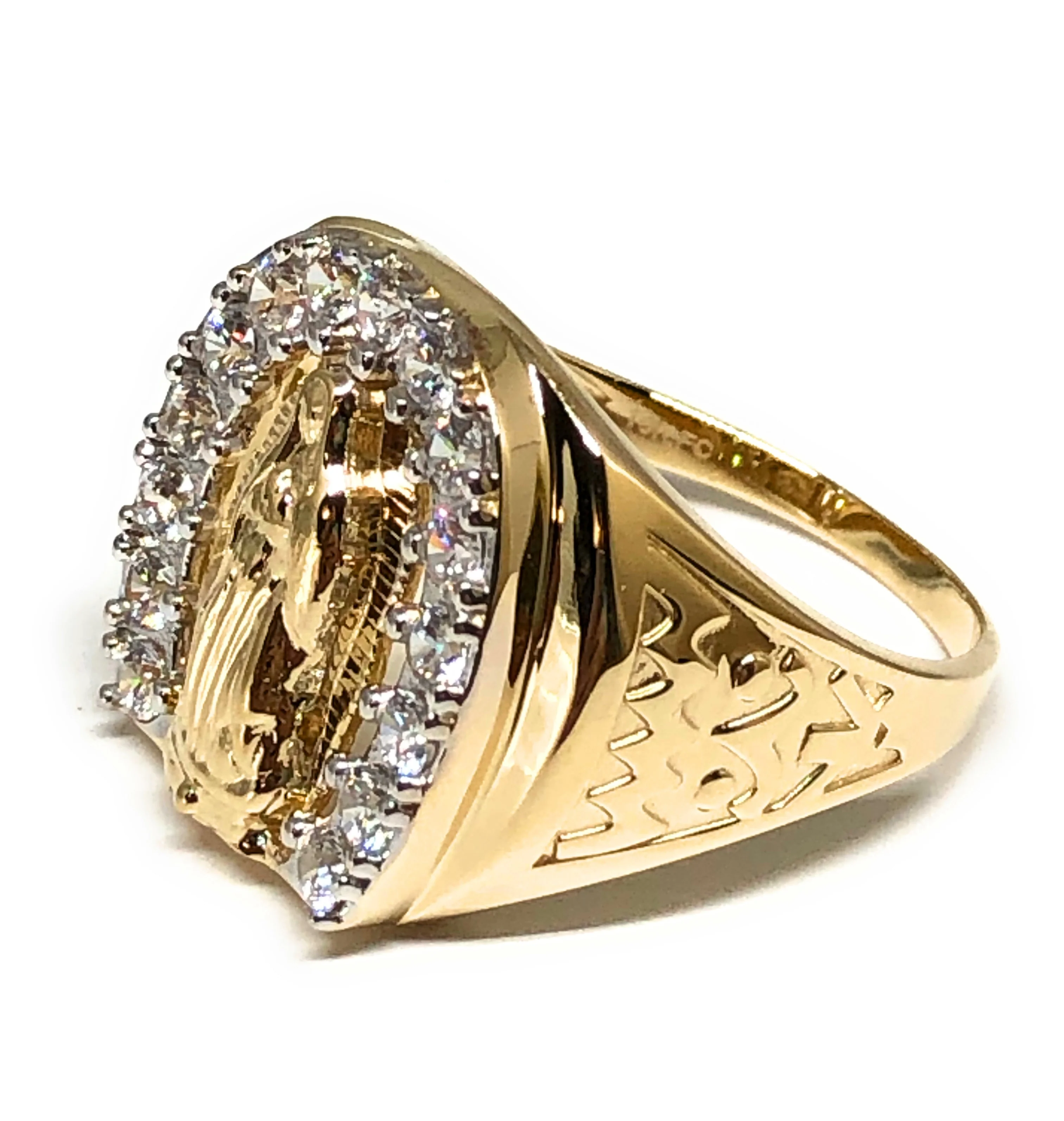 10k Solid Gold Yellow Virrgin Mary Horseshoe CZ Ring (FC 21) (6.2g) - Image 2