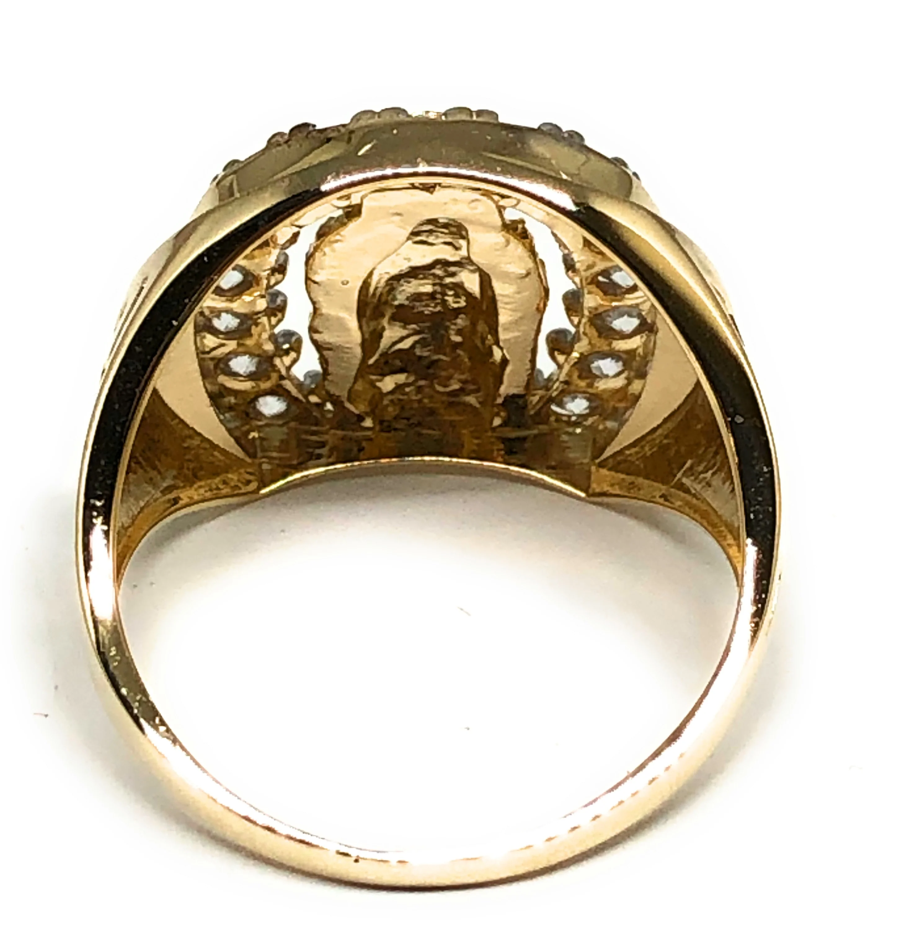 10k Solid Gold Yellow Virrgin Mary Horseshoe CZ Ring (FC 21) (6.2g) - Image 3