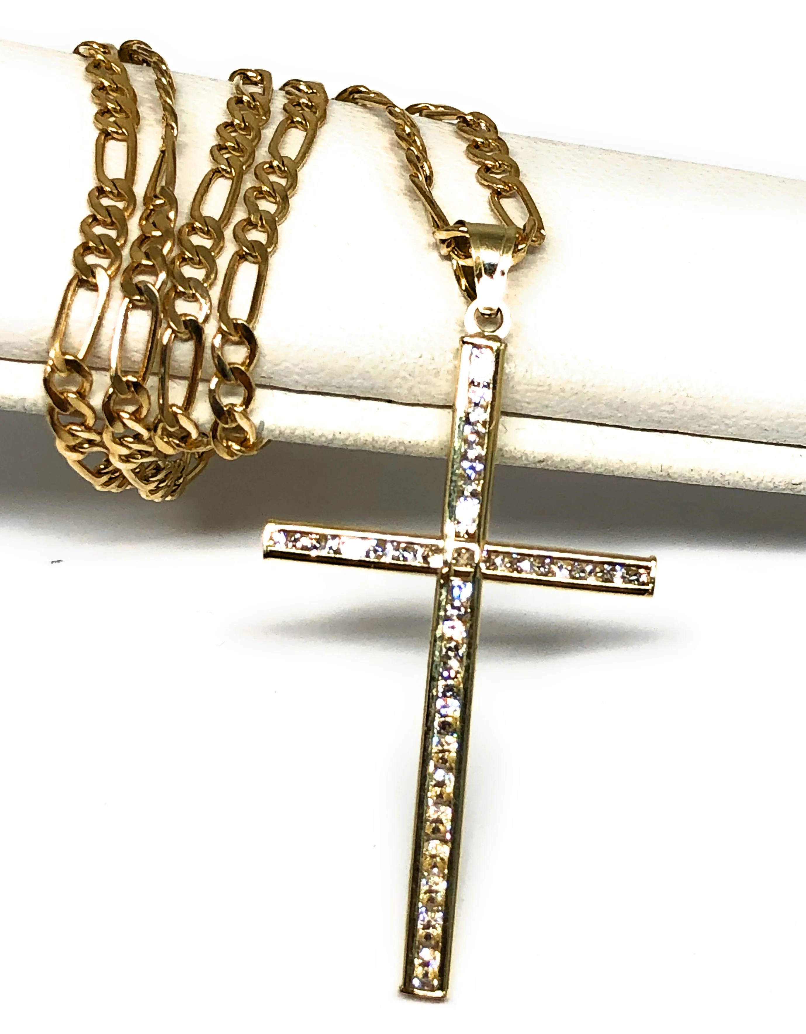 10k Solid Gold Classic Crucifix Cross CZ Pendant (SM, MED) - Image 4