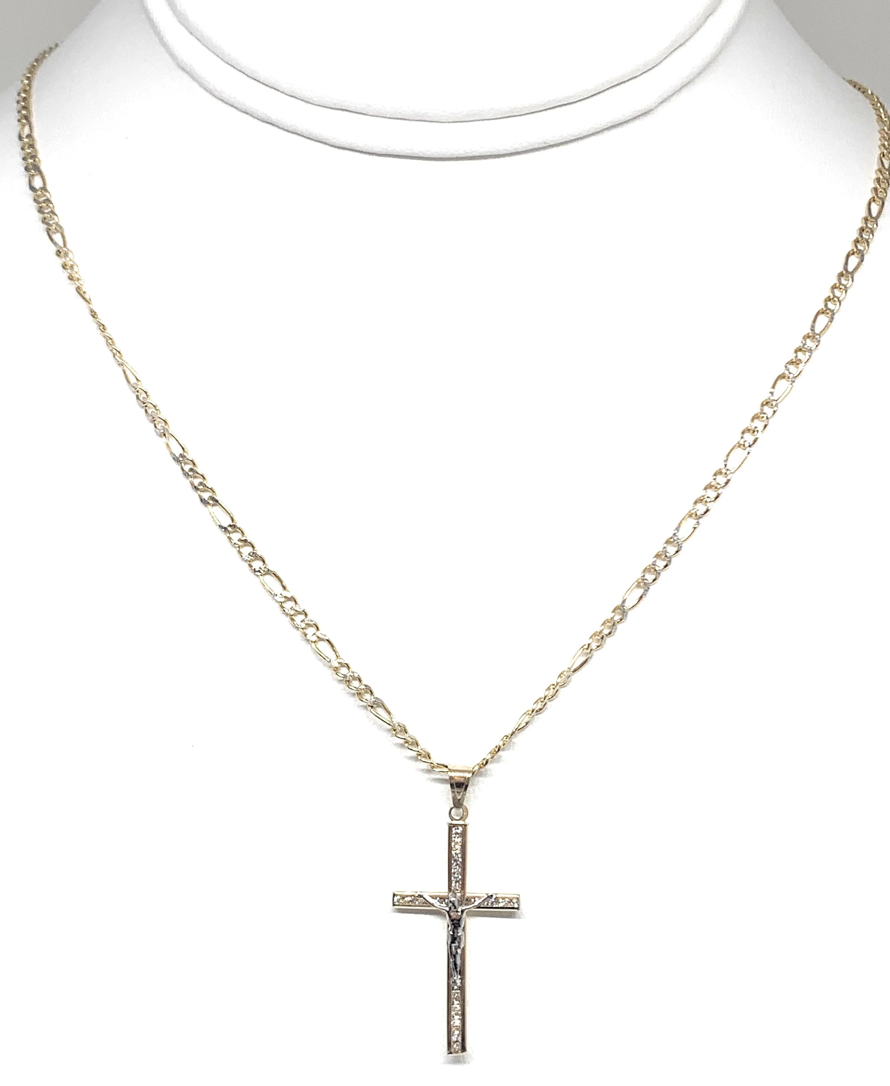 10k Solid Gold Yellow & White Gold Classic Jesus Crucifix Cross CZ Pendant - Image 4