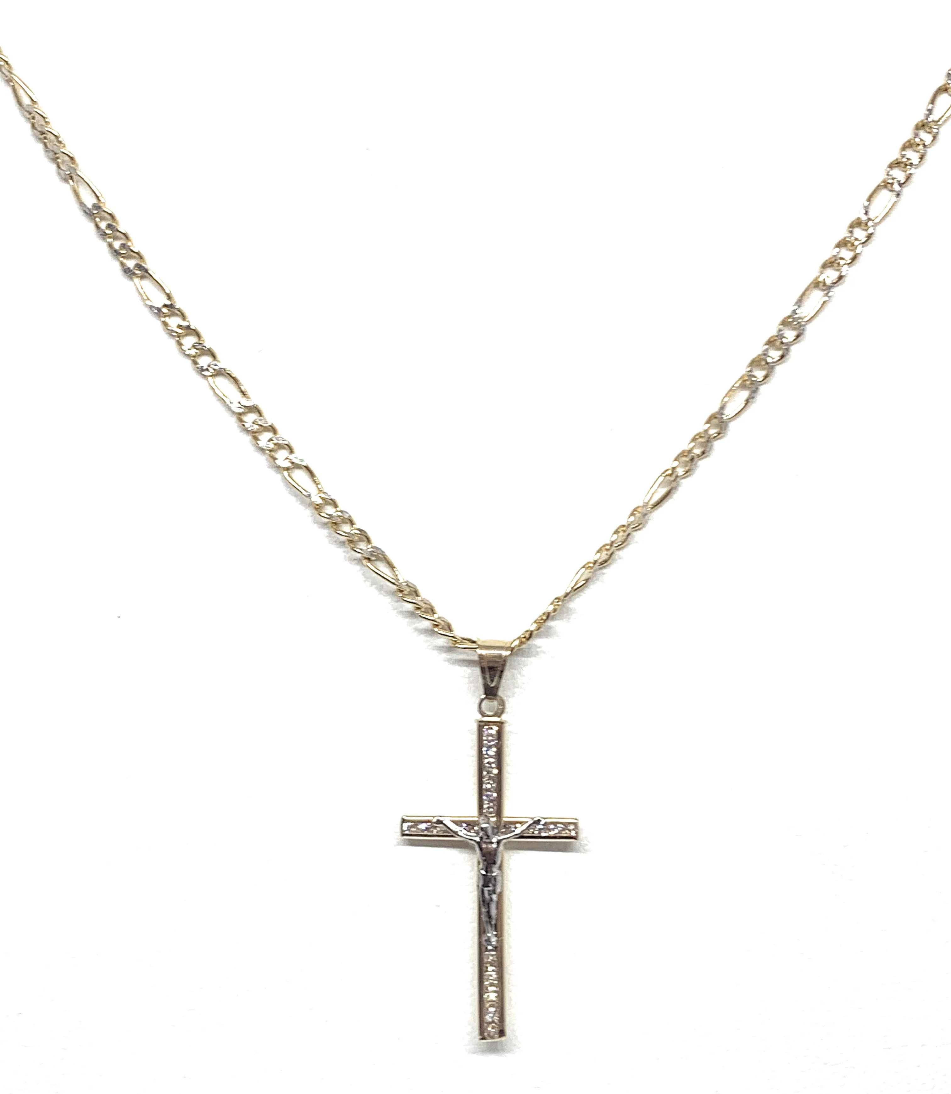10k Solid Gold Yellow & White Gold Classic Jesus Crucifix Cross CZ Pendant - Image 5