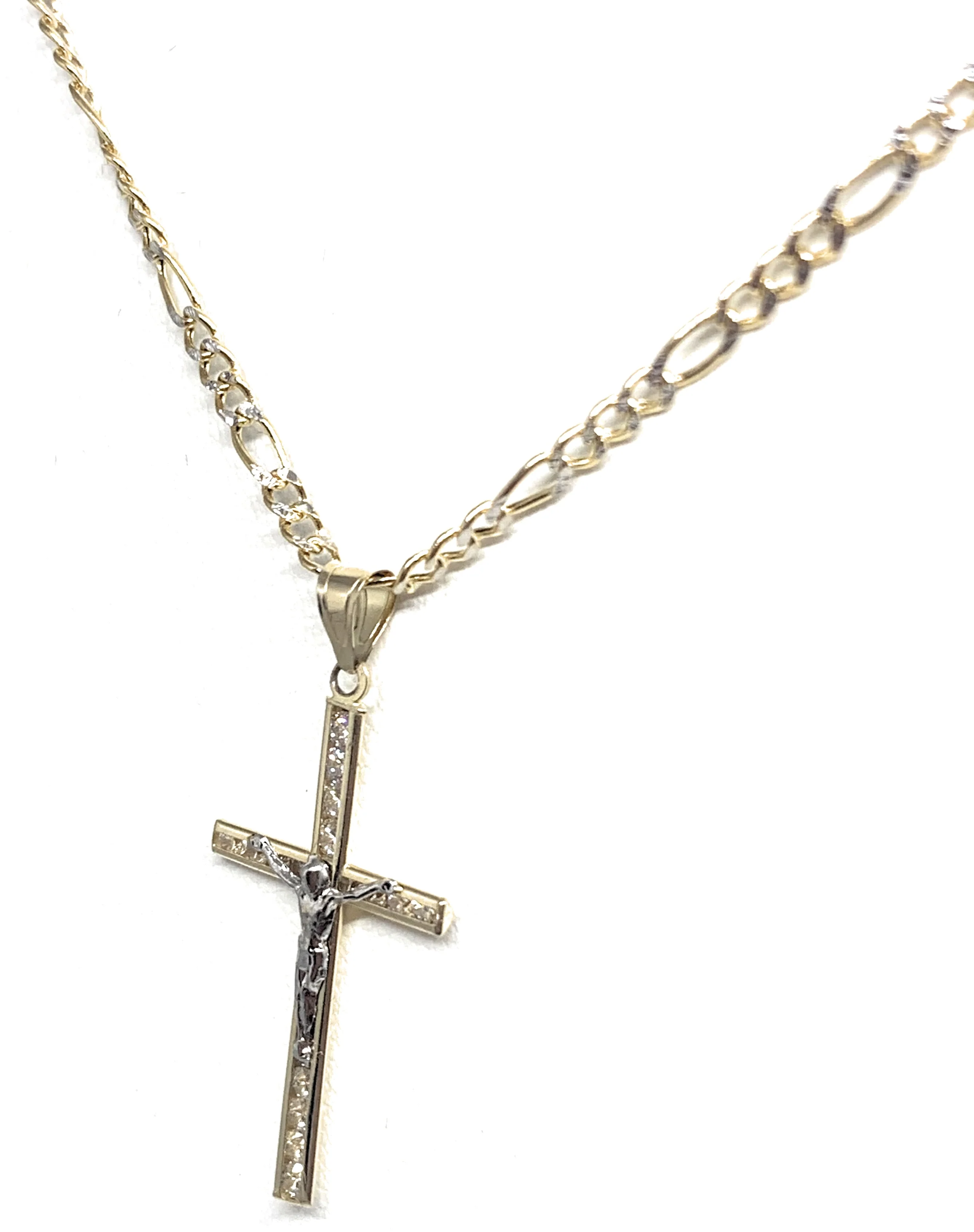 10k Solid Gold Yellow & White Gold Classic Jesus Crucifix Cross CZ Pendant - Image 6