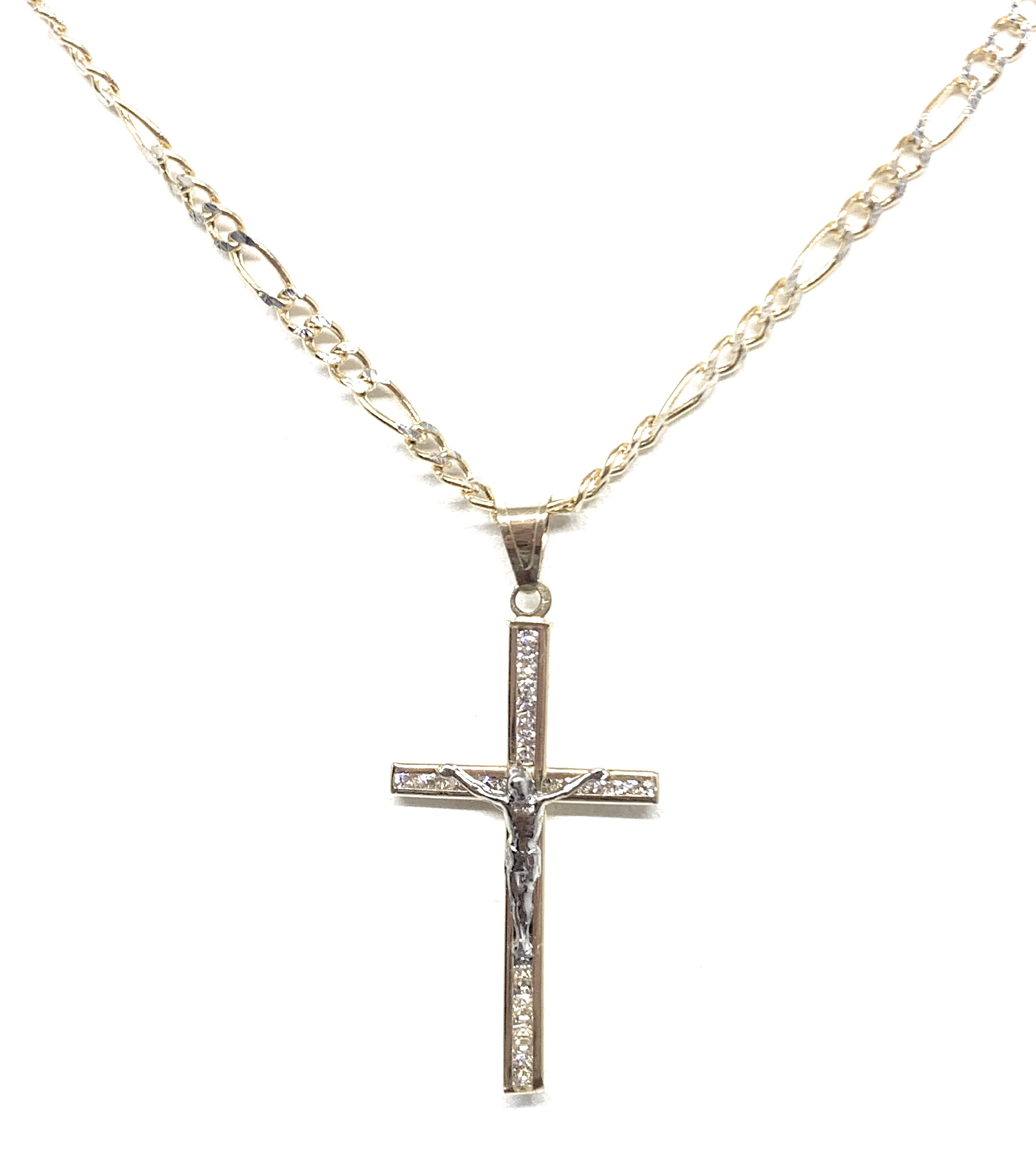 10k Solid Gold Yellow & White Gold Classic Jesus Crucifix Cross CZ Pendant - Image 7