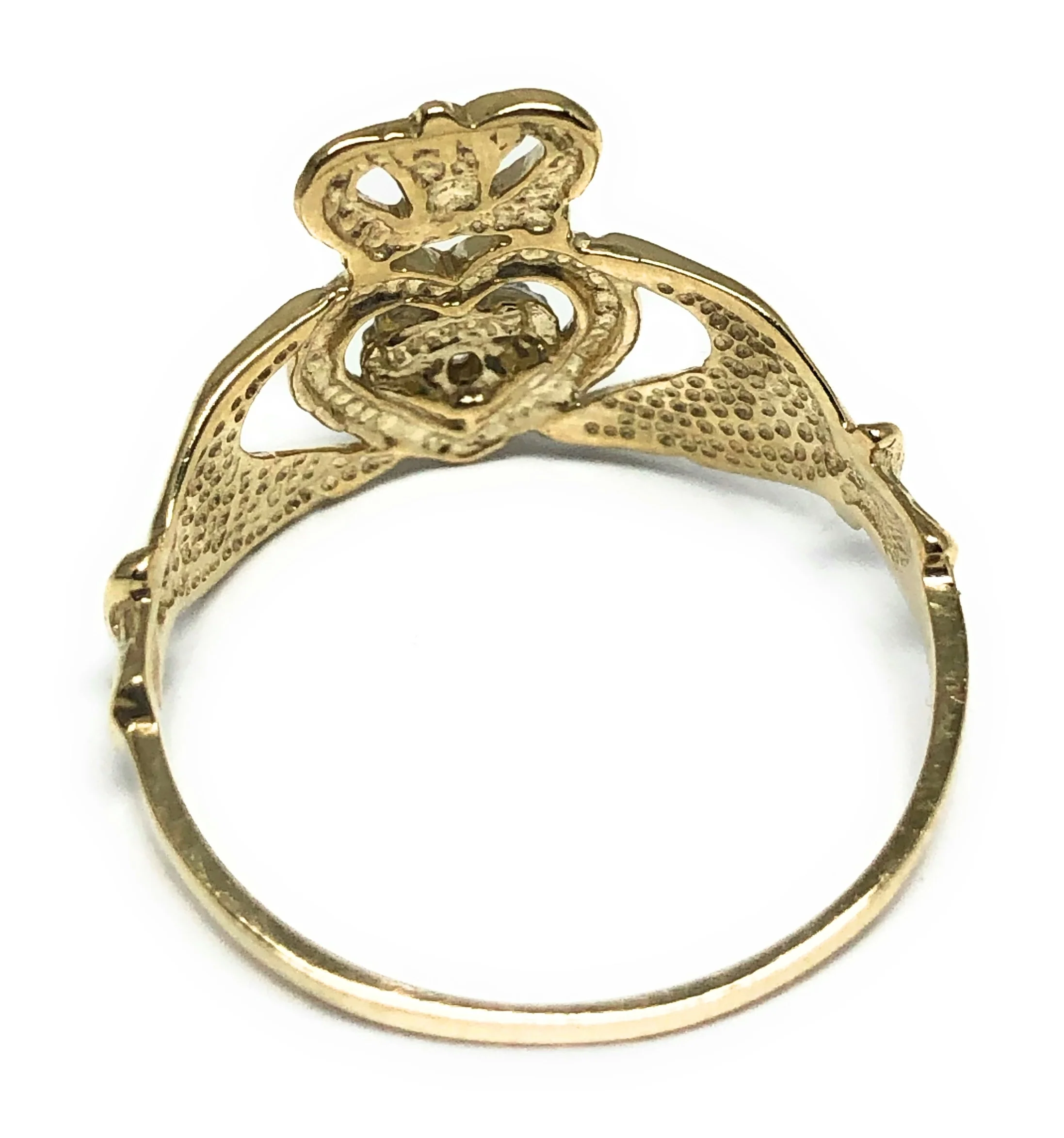 10k Solid Gold Yellow & White Gold Claddagh Crown Ring - Image 3