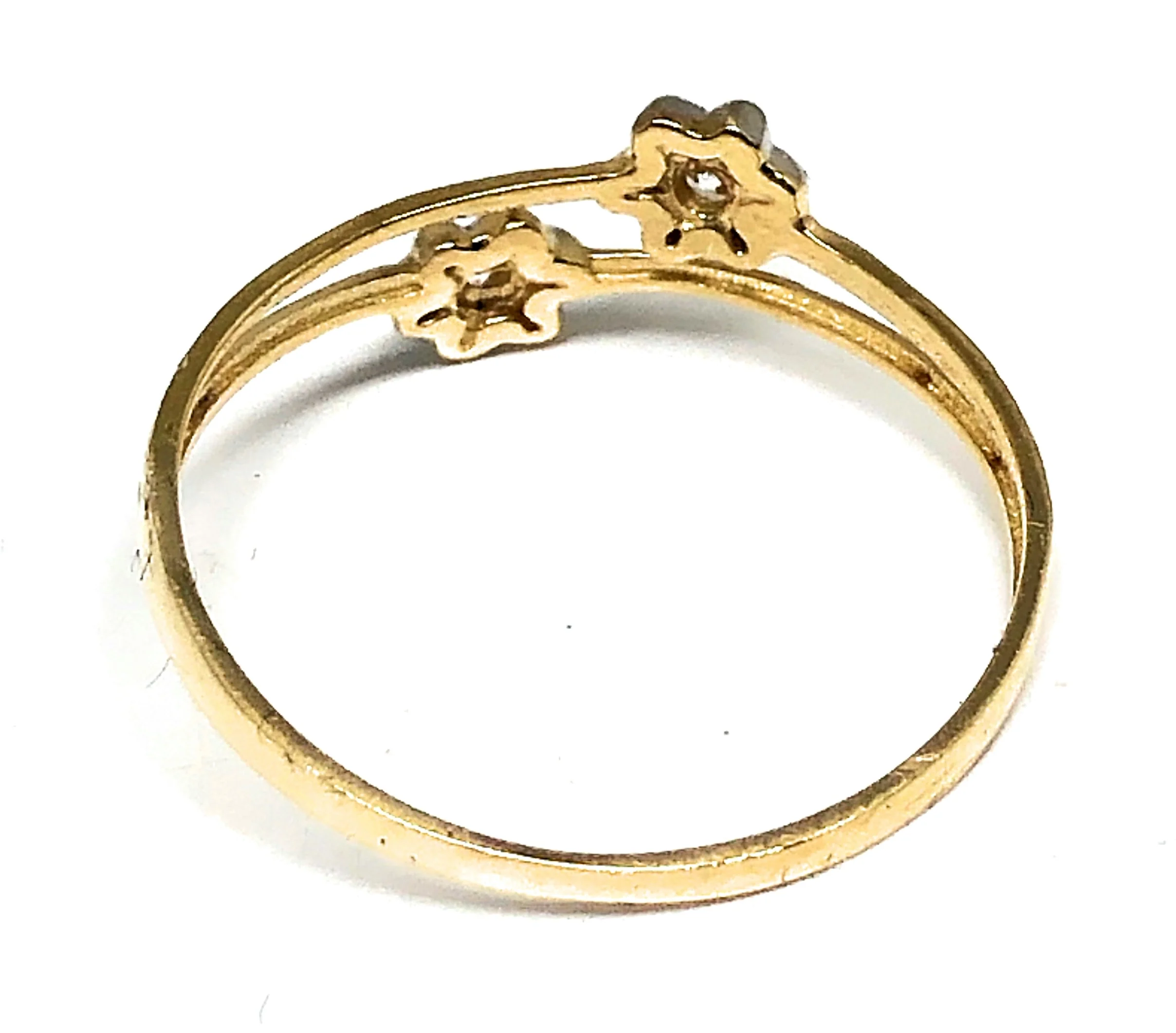 10k Solid Gold Yellow & White Gold CZ Double Flower Ring - Image 2