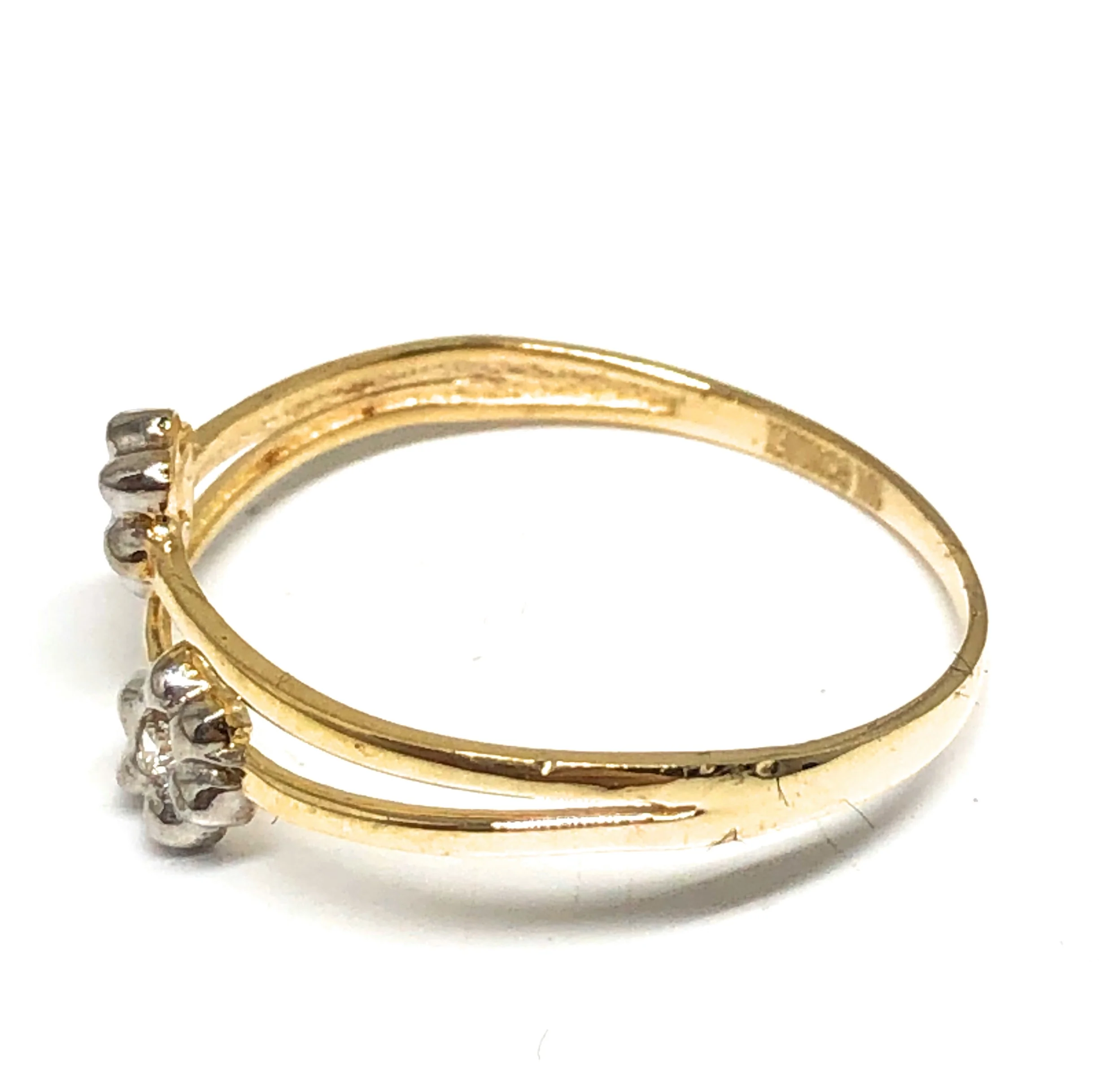 10k Solid Gold Yellow & White Gold CZ Double Flower Ring - Image 3