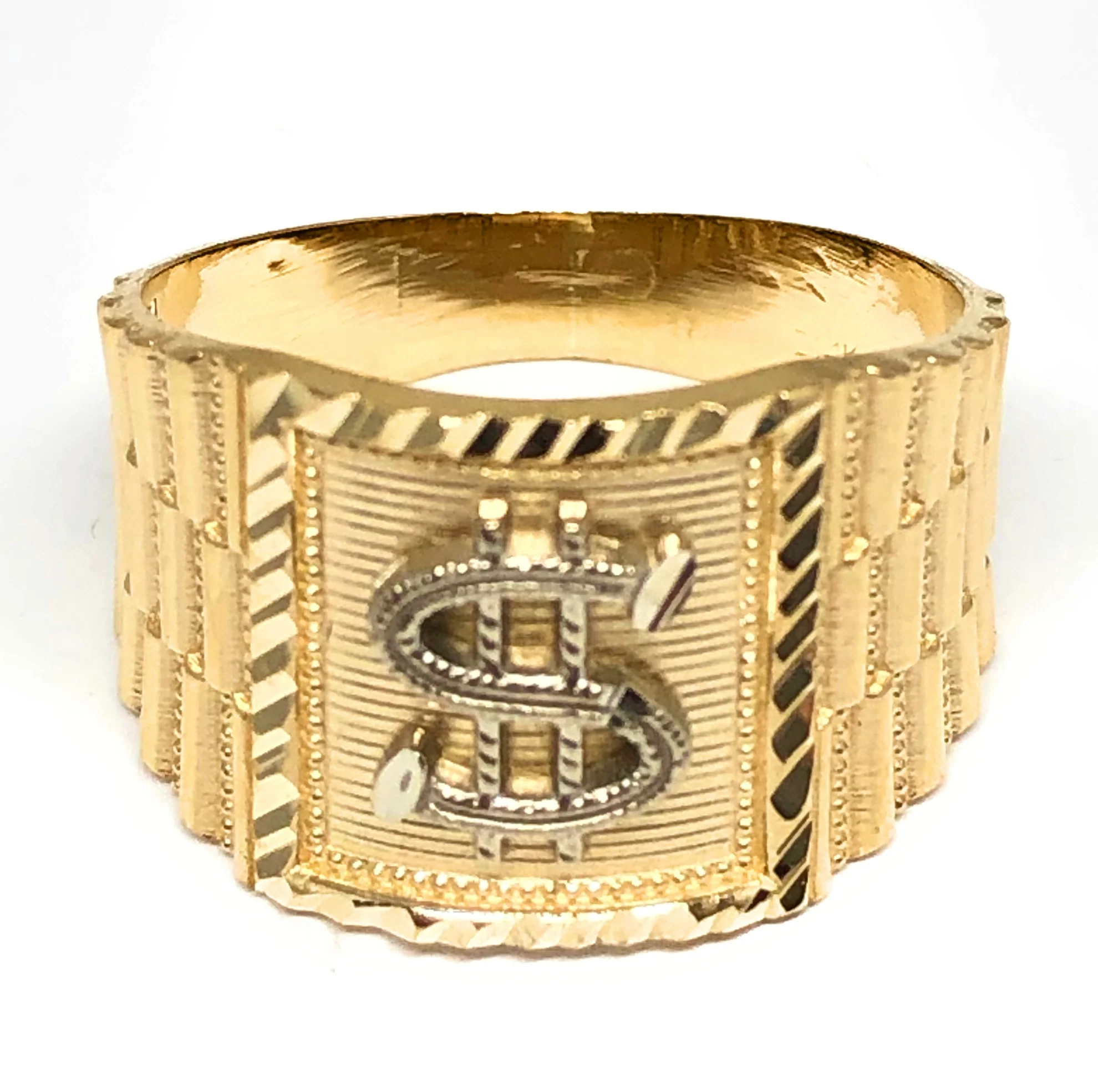 10k Solid Gold Yellow & White Gold Dollar Sign Money Ring