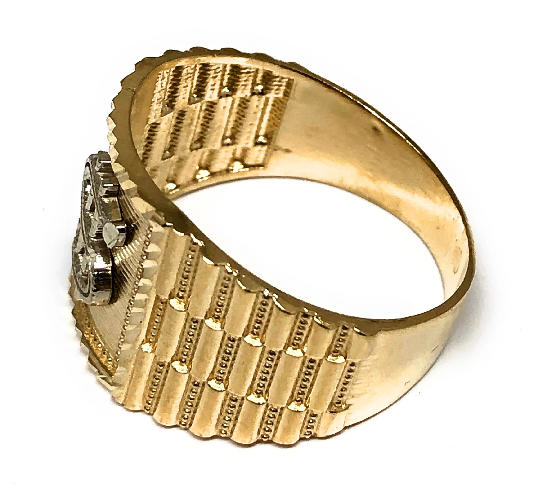 10k Solid Gold Yellow & White Gold Dollar Sign Money Ring - Image 2