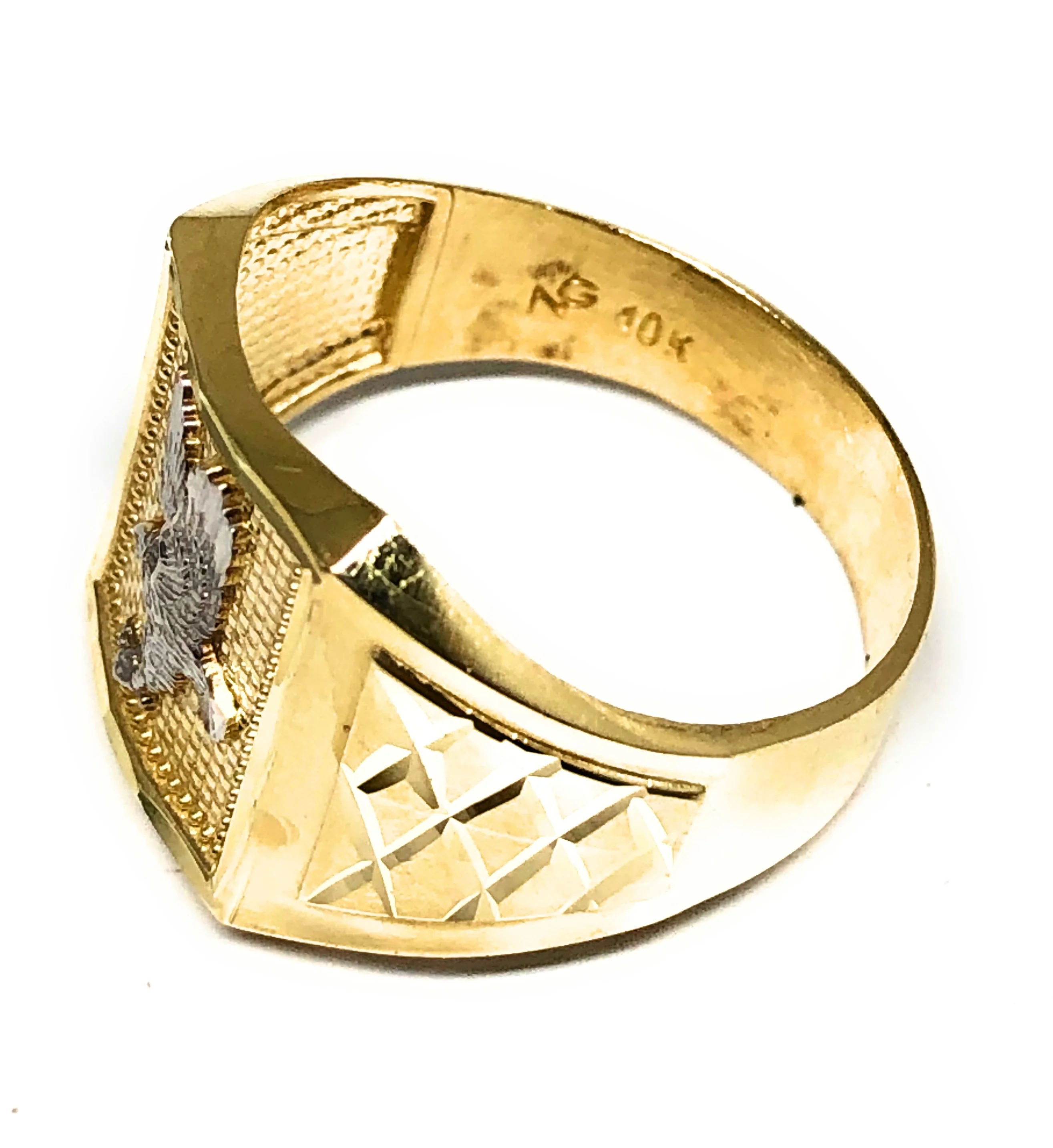 10k Solid Gold Yellow & White Gold Eagle Ring - Image 2