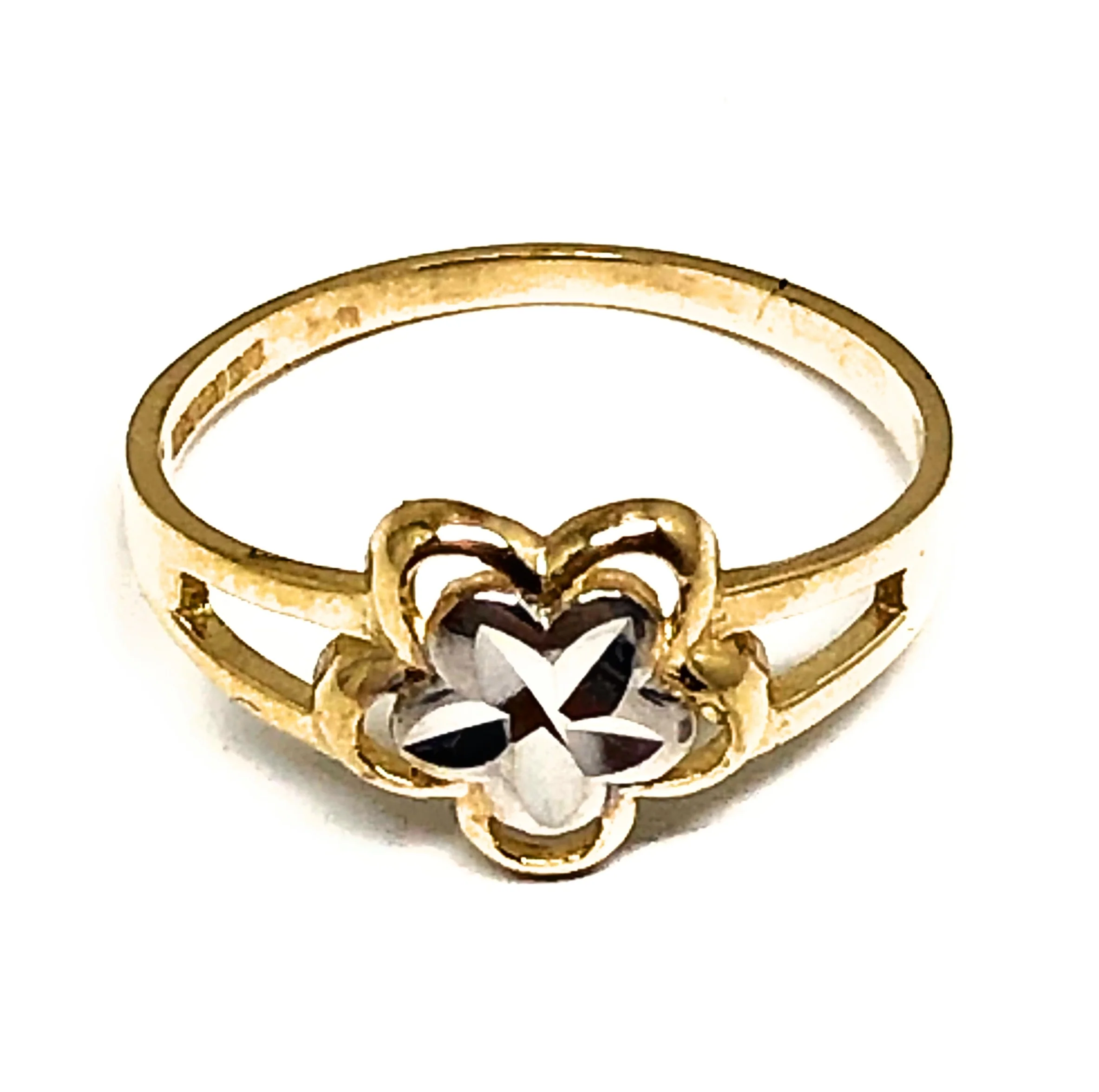 10k Solid Gold Yellow & White Gold Flower Ring