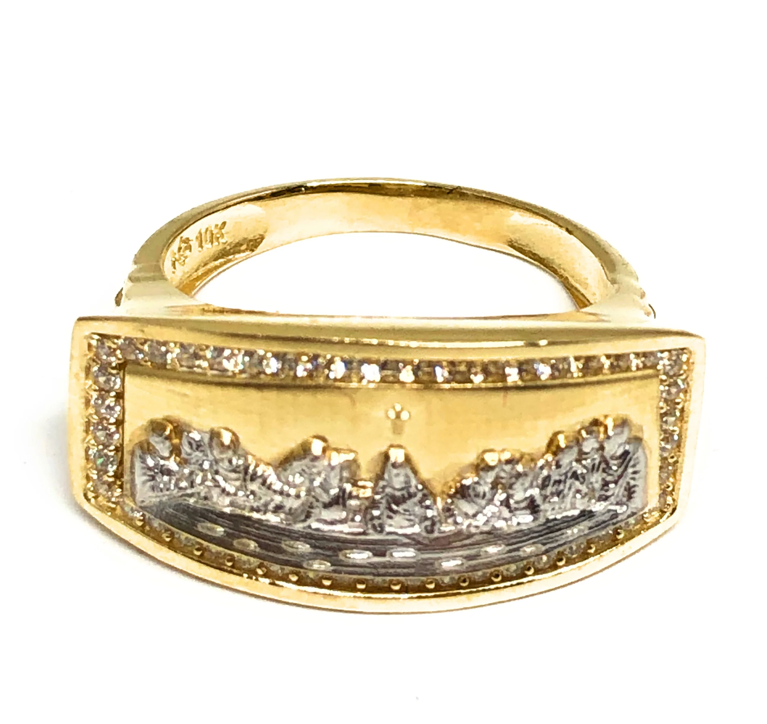 10k Solid Gold Yellow & White Gold Last Supper CZ Ring