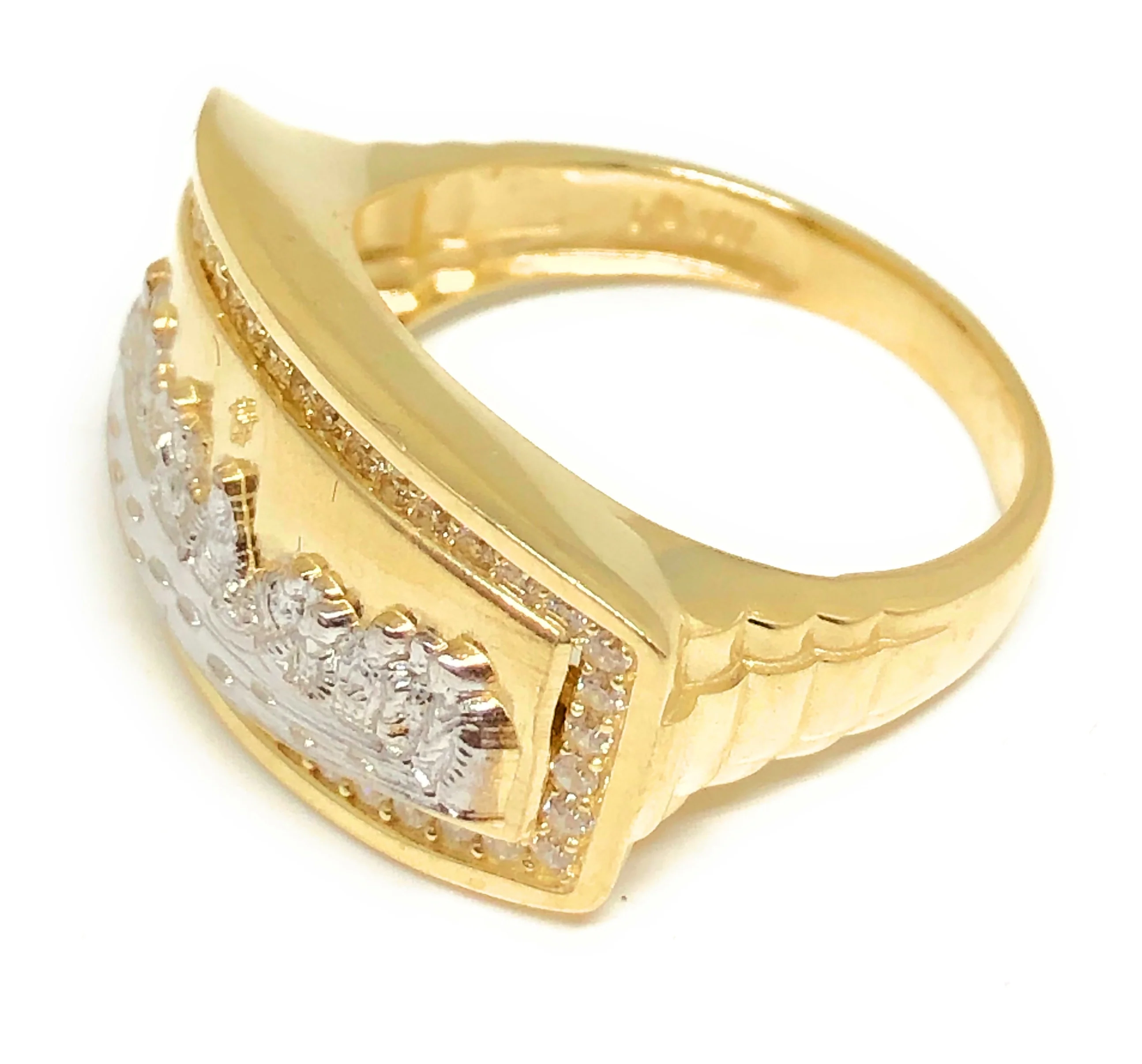 10k Solid Gold Yellow & White Gold Last Supper CZ Ring - Image 2