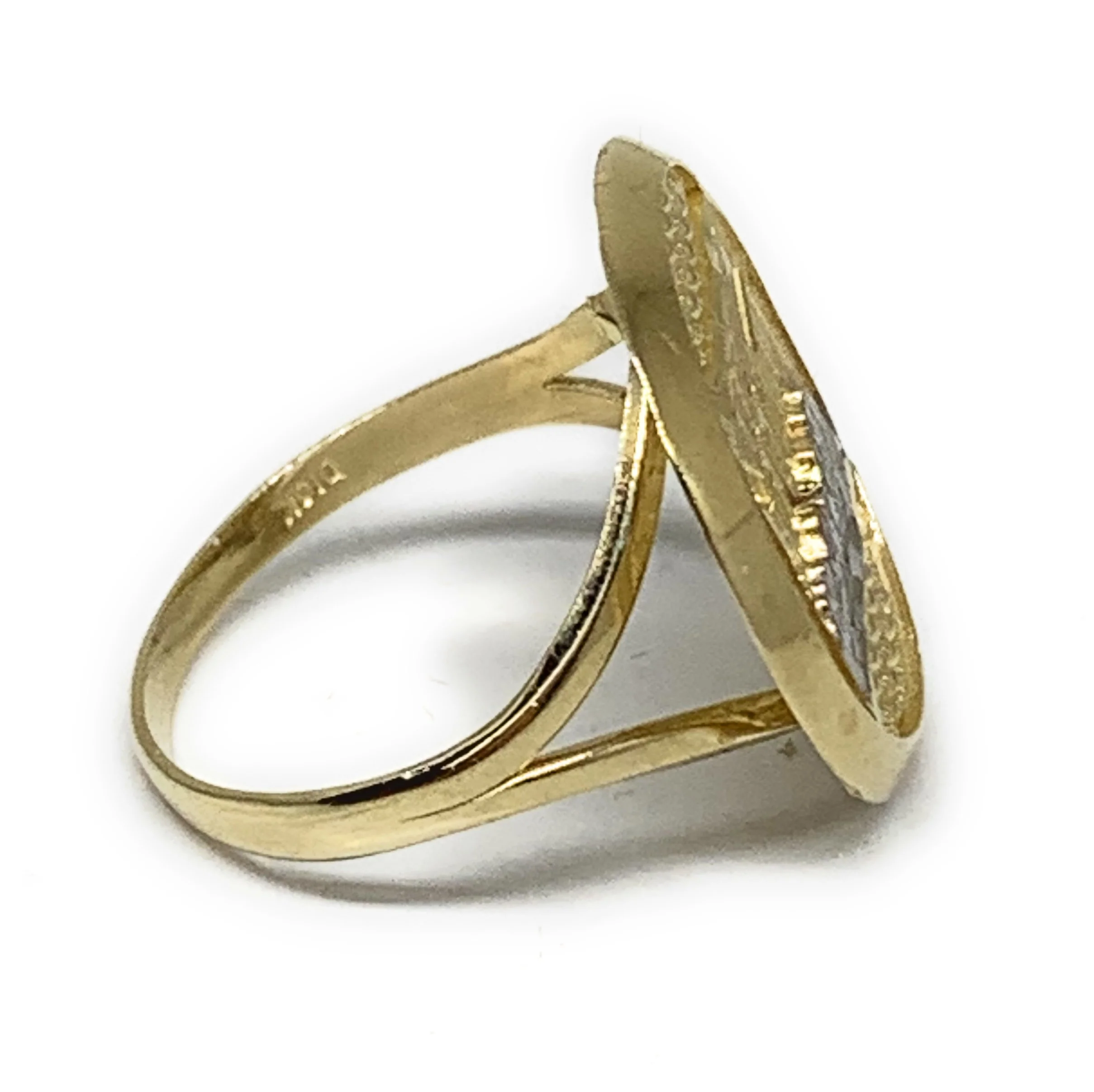 10k Solid Gold Yellow & White Gold Round Last Supper Ring - Image 2