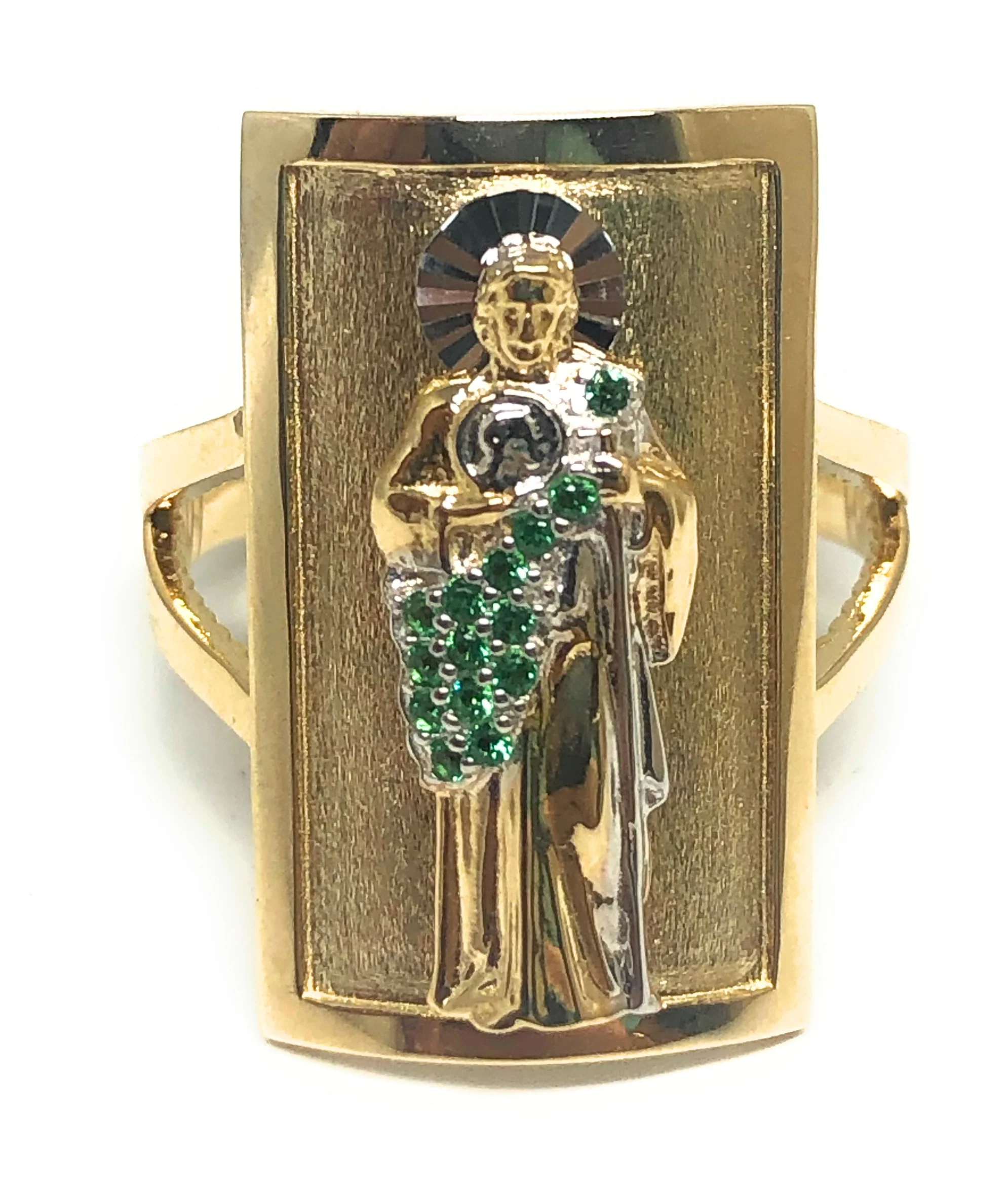 10k Solid Gold Yellow & White Gold Square Saan Judas Green CZ Ring (FC 73)