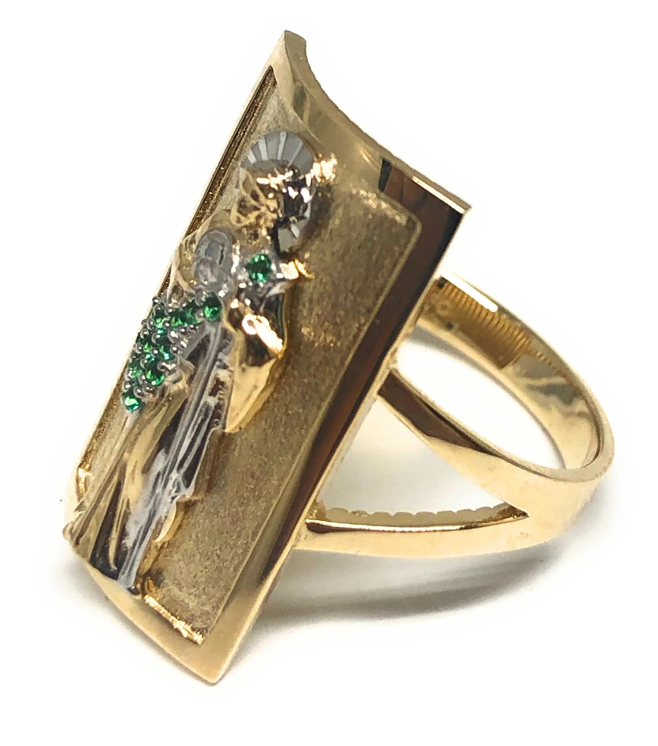 10k Solid Gold Yellow & White Gold Square Saan Judas Green CZ Ring (FC 73) - Image 2