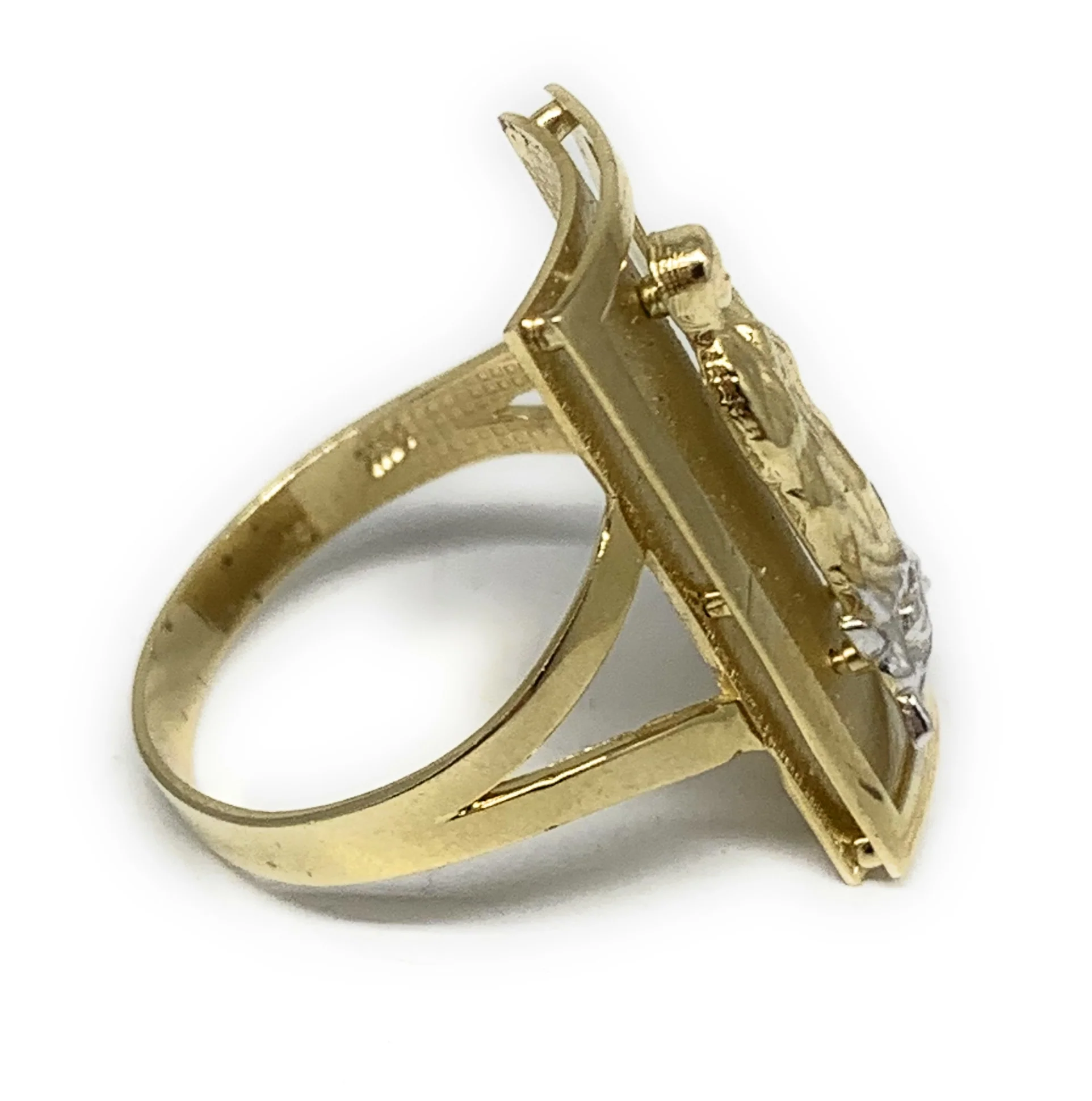 10k Solid Gold Yellow & White Gold Square Virrgin Mary Ring - Image 2