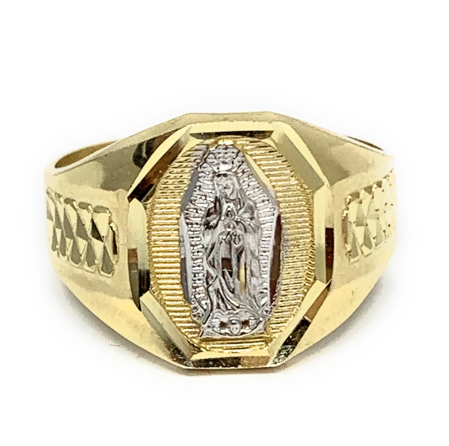 10k Solid Gold Yellow & White Gold Virrgin Mary Ring