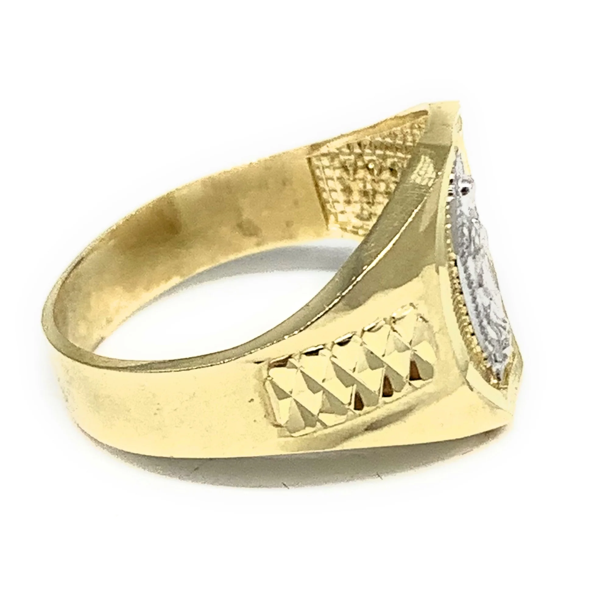 10k Solid Gold Yellow & White Gold Virrgin Mary Ring - Image 2