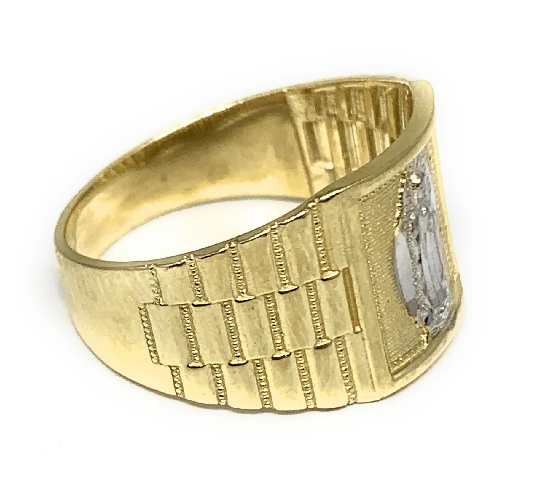 10k Solid Gold Yellow & White Gold Virrgin Mary Ring - Image 2
