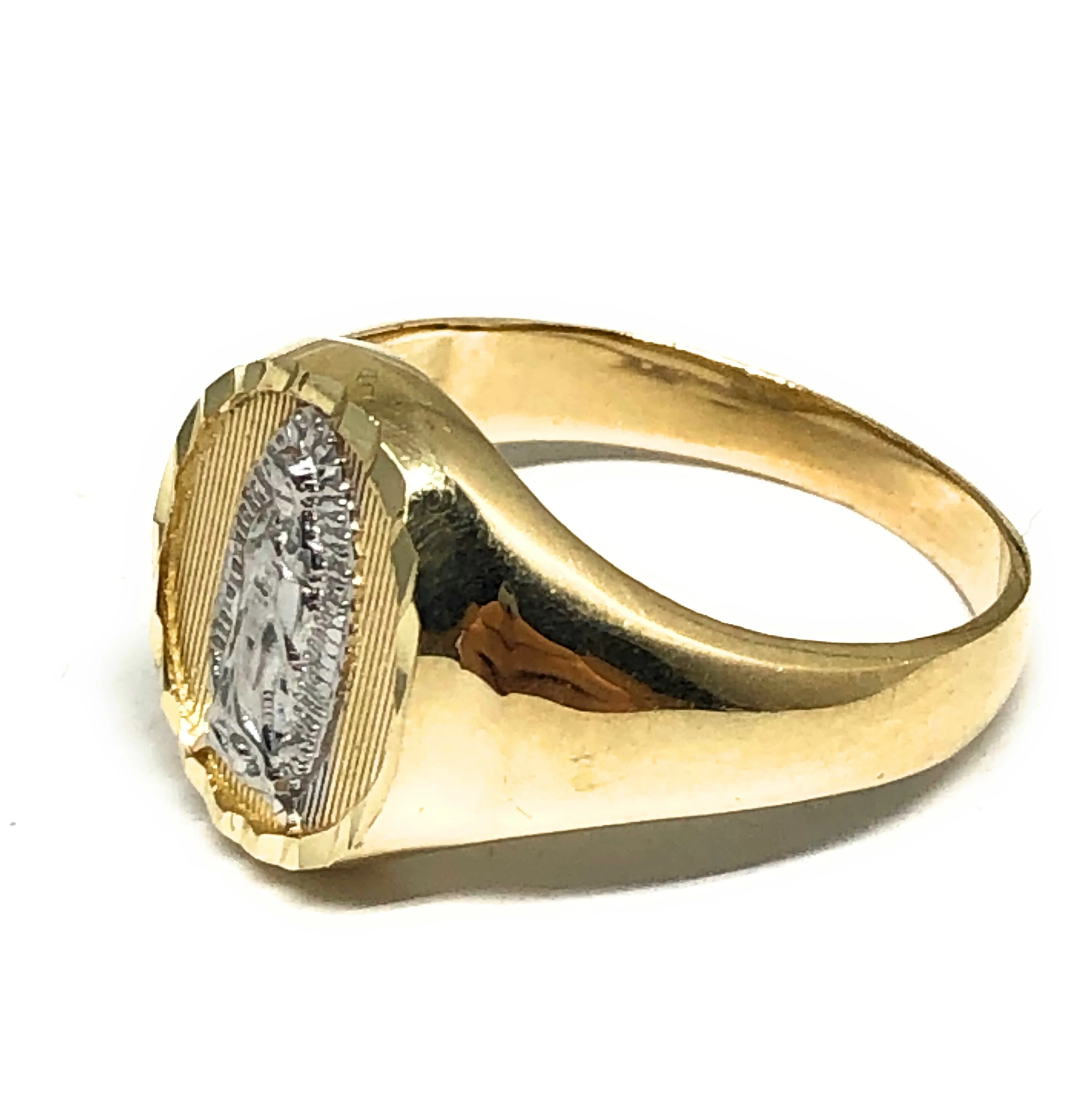 10k Solid Gold Yellow & White Gold Virrgin Mary Ring - Image 3