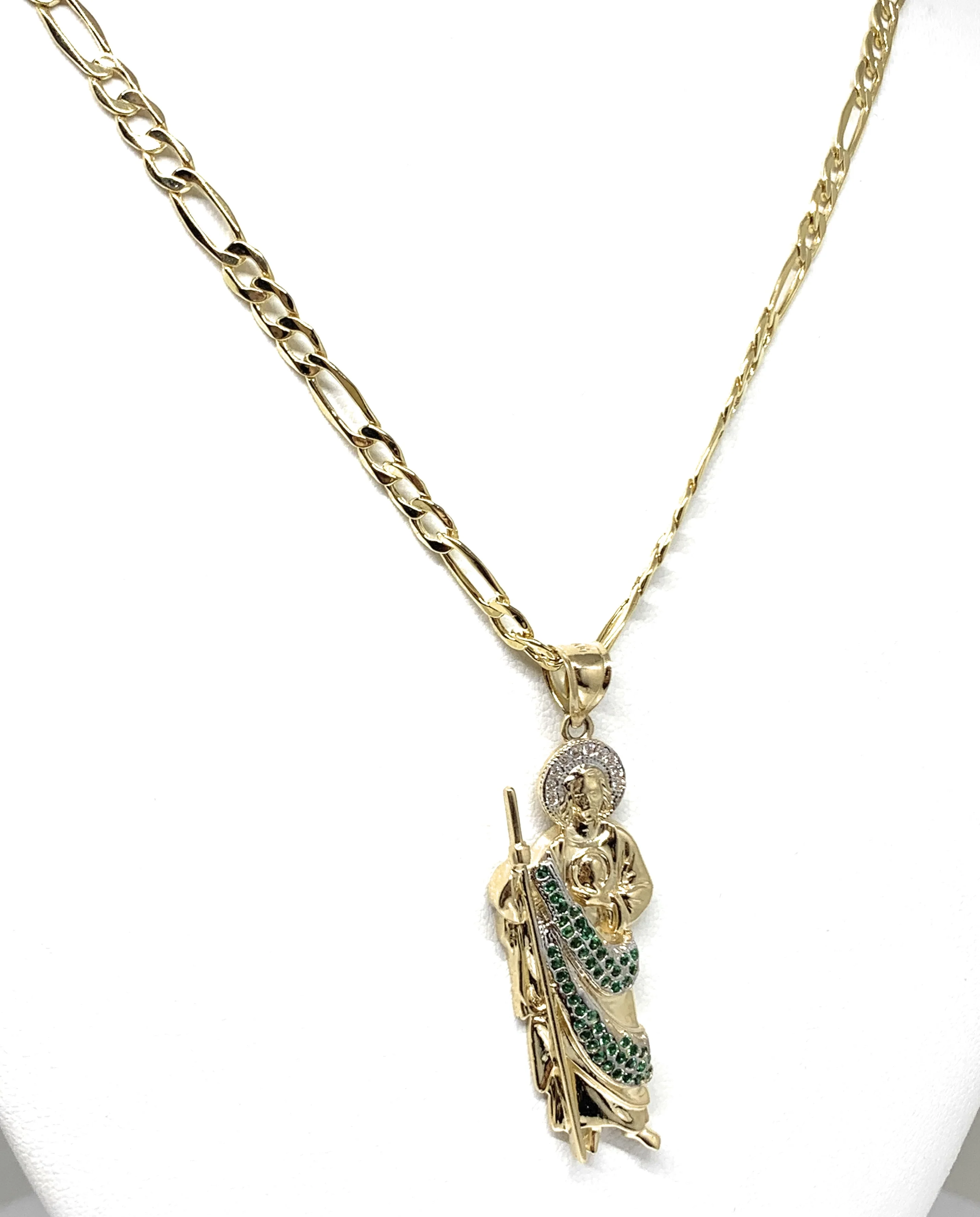 10k Solid Gold Yellow White & Green CZ Saan Judas Saaint Jude Pendant (LG, MED) - Image 5