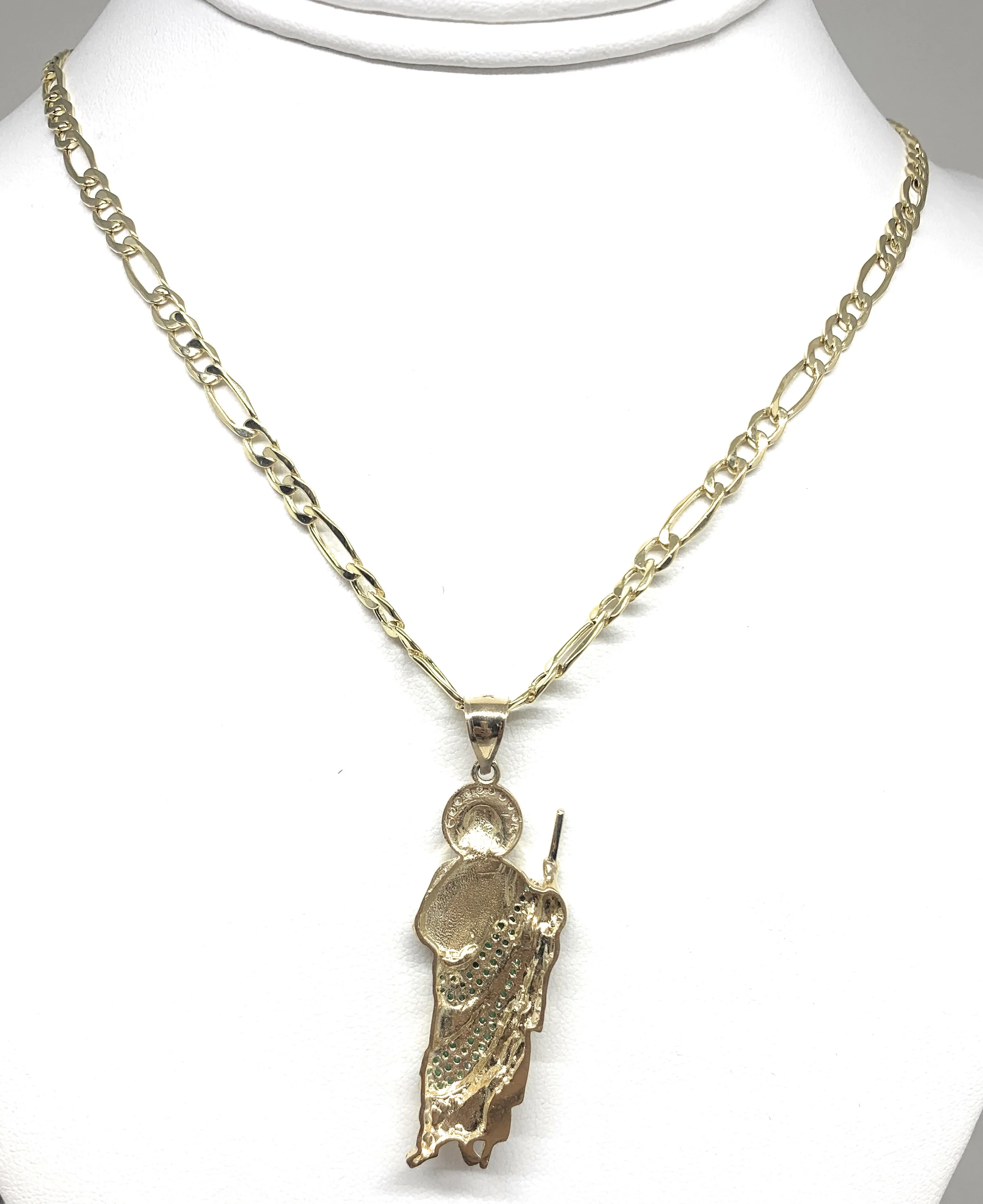10k Solid Gold Yellow White & Green CZ Saan Judas Saaint Jude Pendant (LG, MED) - Image 9