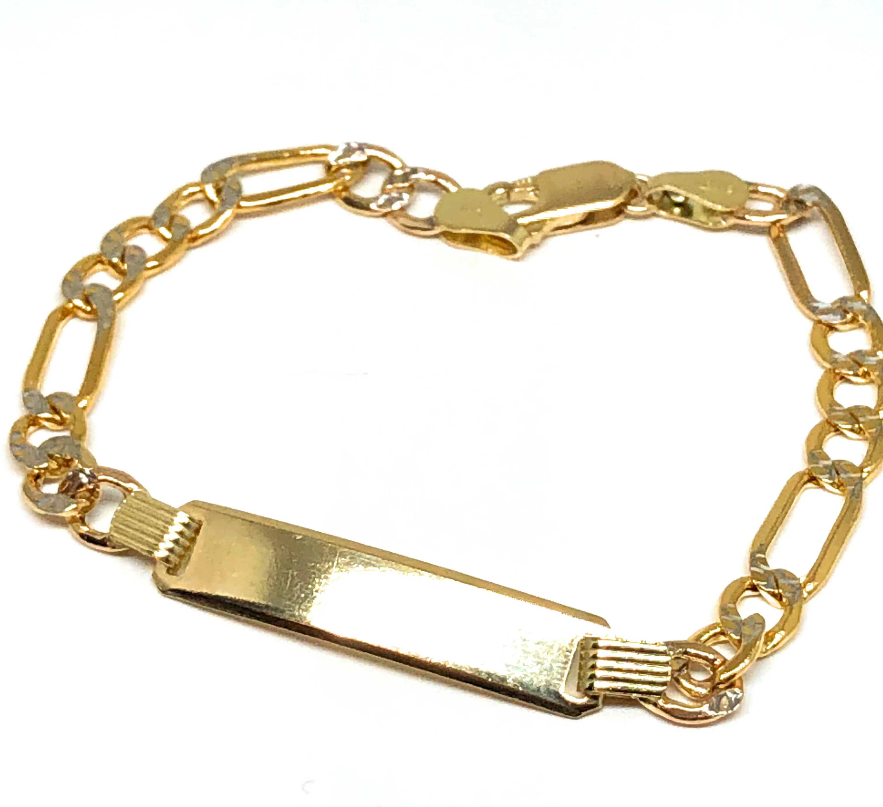 14k Solid Gold Kids 0-8 ID FIGARO Brracelet 6 inch length 3.5MM-4.25MM Width (Free Engraving, Email us name!) - Image 7