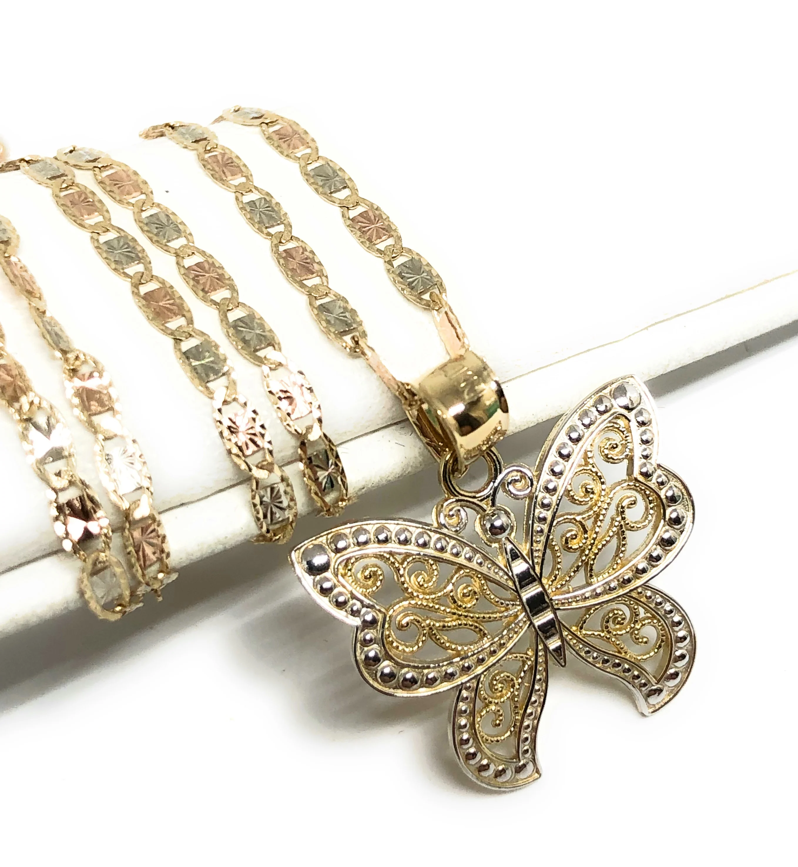 14k Solid Gold 2-Tone Butterfly Pendant Necklace Valentina Chain - Image 3