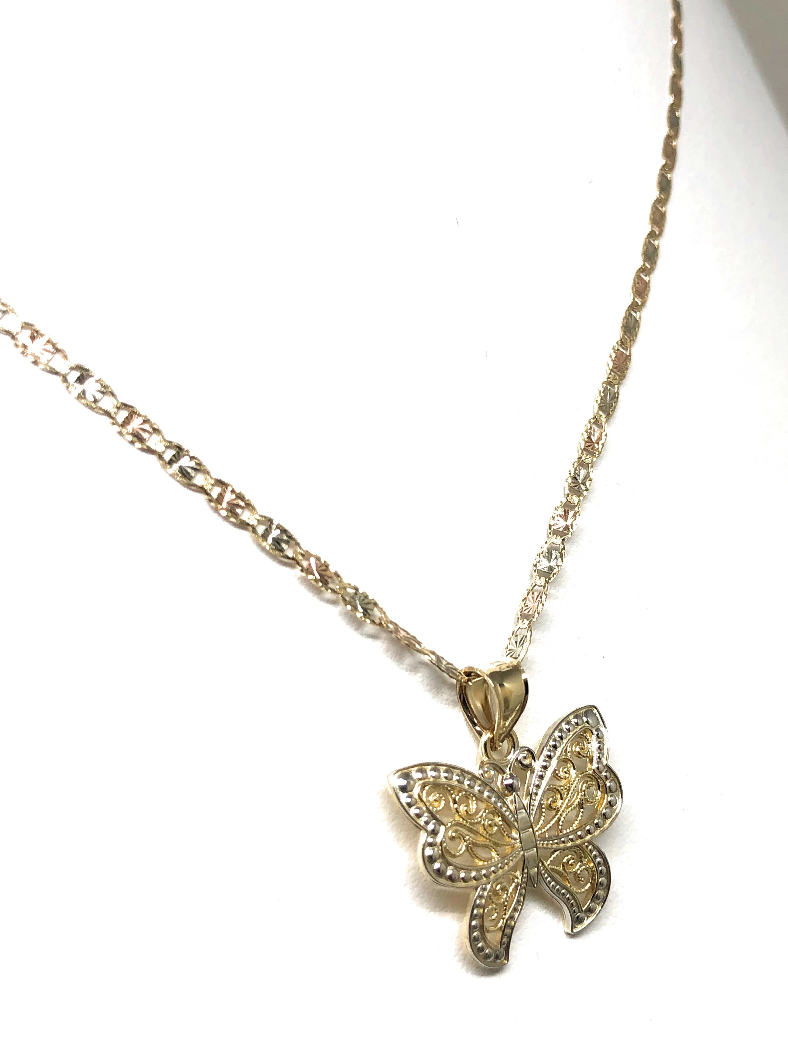 14k Solid Gold 2-Tone Butterfly Pendant Necklace Valentina Chain - Image 4