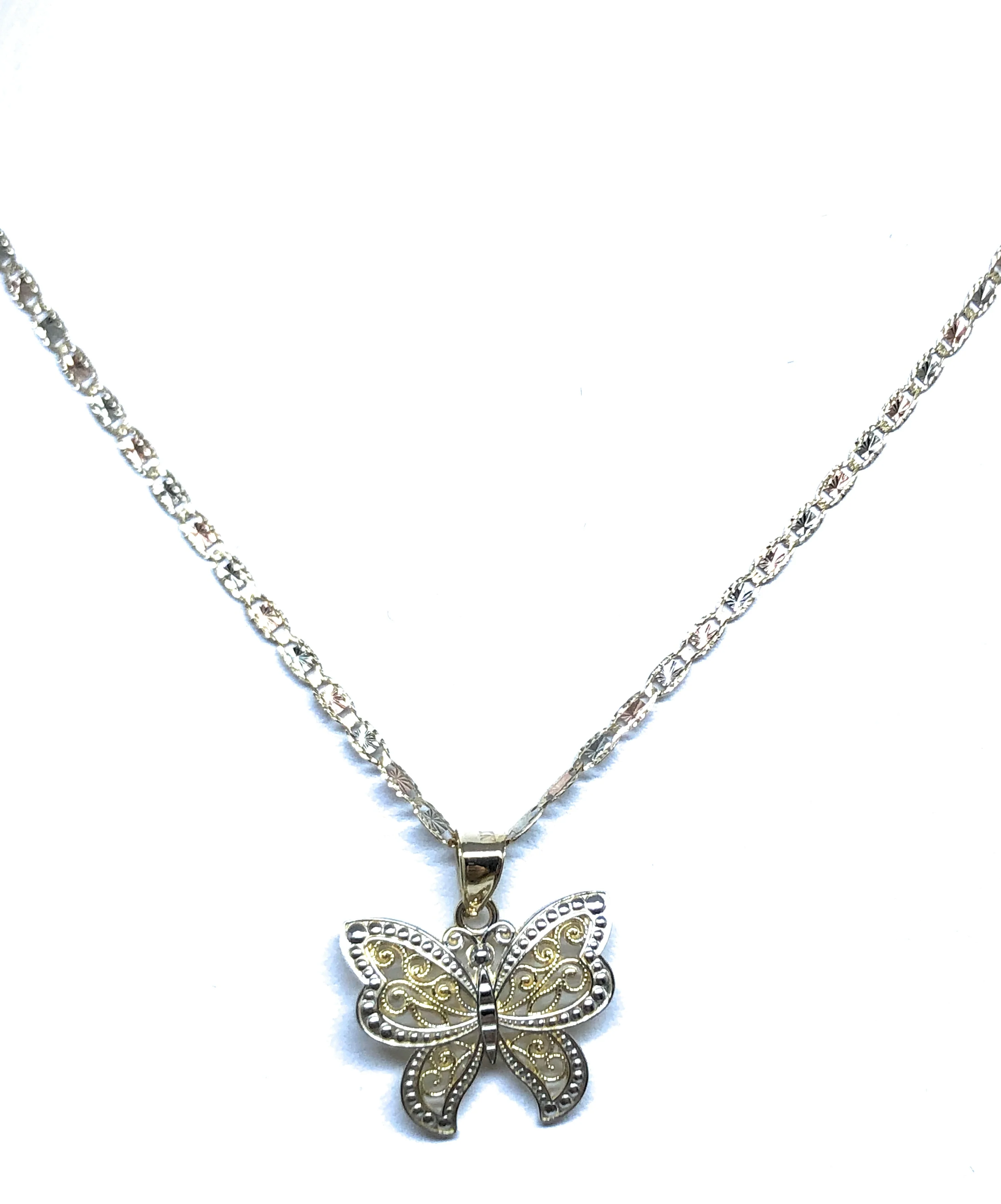 14k Solid Gold 2-Tone Butterfly Pendant Necklace Valentina Chain - Image 5