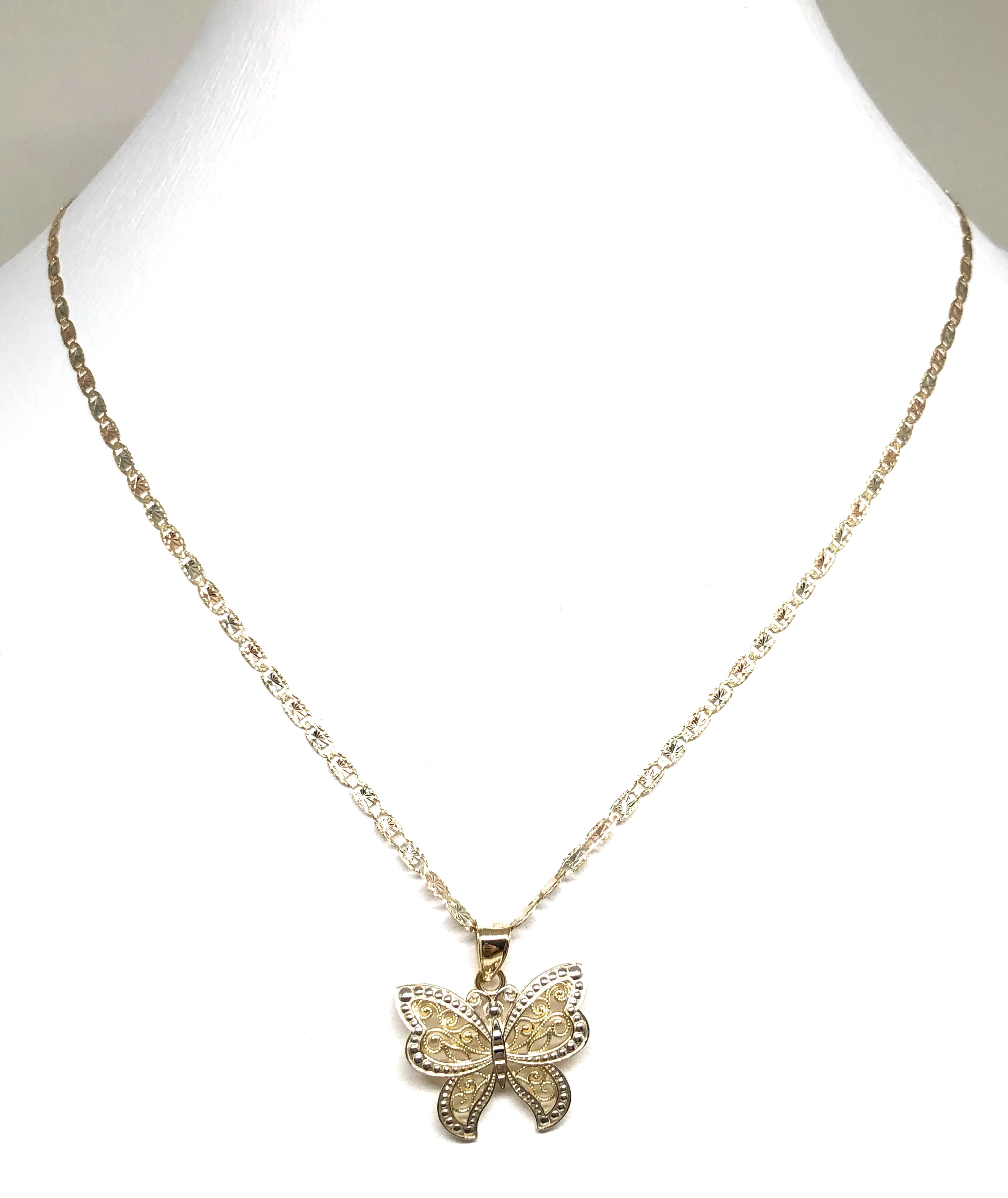 14k Solid Gold 2-Tone Butterfly Pendant Necklace Valentina Chain - Image 6