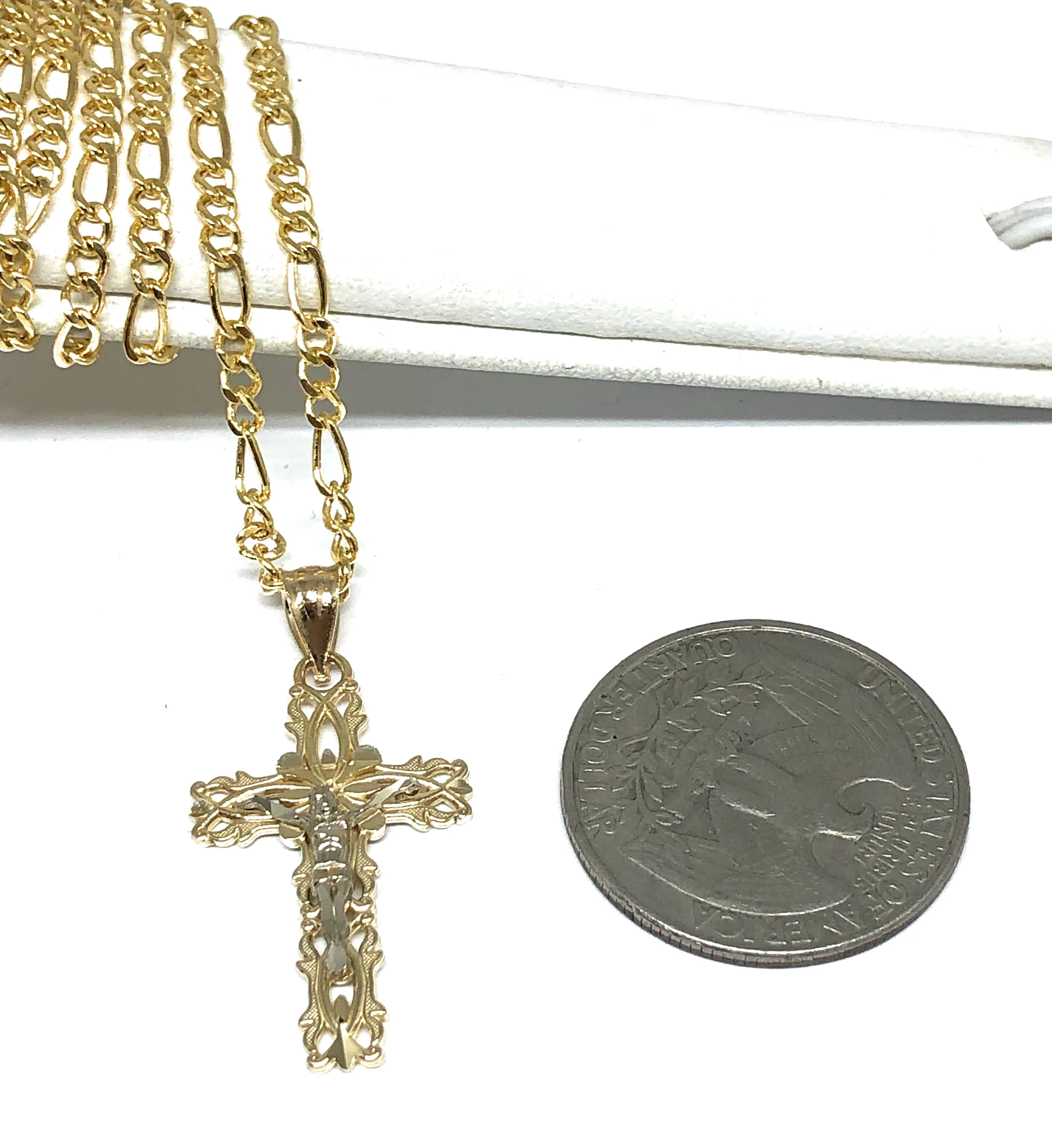 14k Solid Gold 2-Tone Jesus Cross Crucifix Pendant Necklace - Image 2