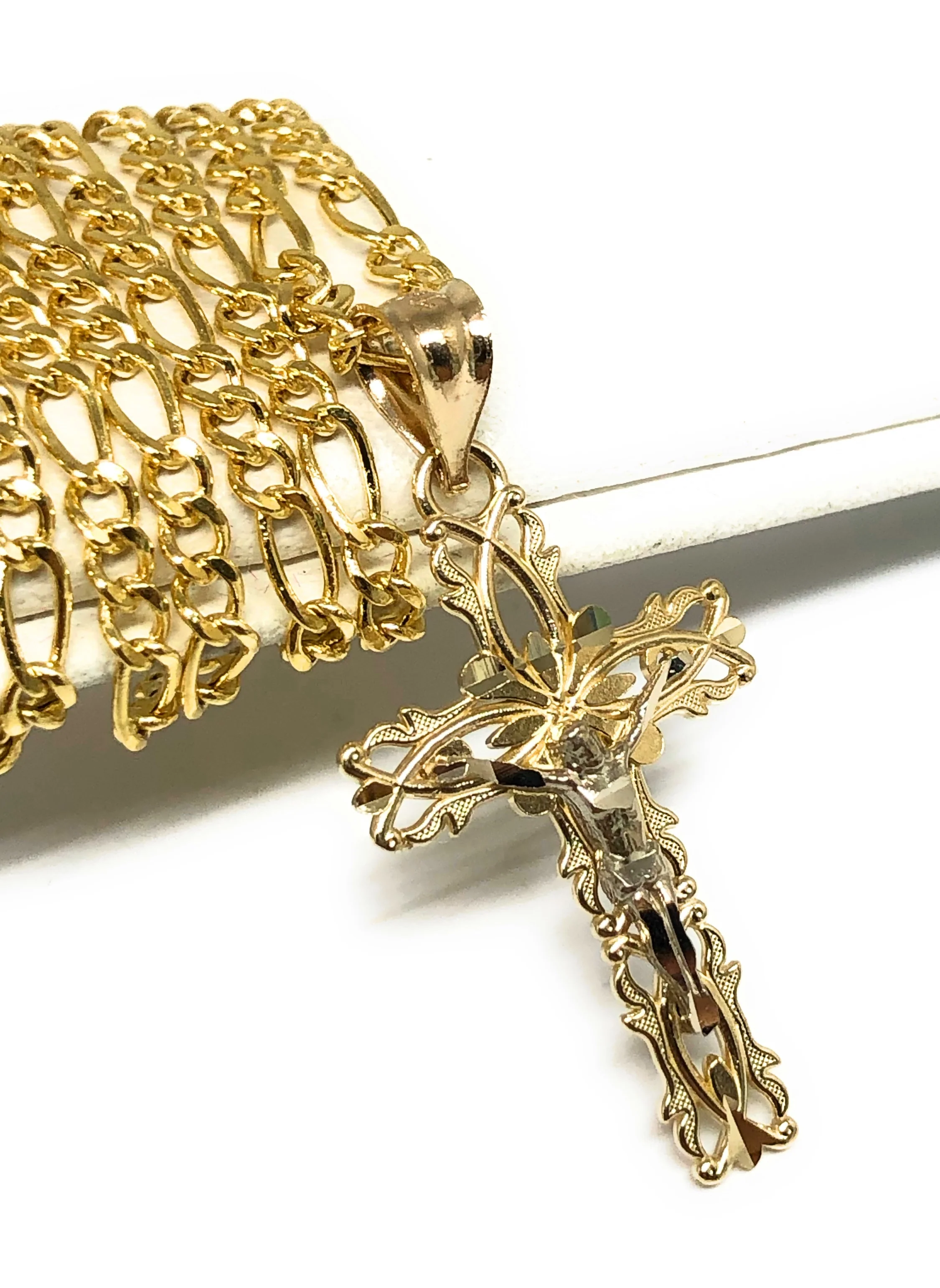 14k Solid Gold 2-Tone Jesus Cross Crucifix Pendant Necklace - Image 3