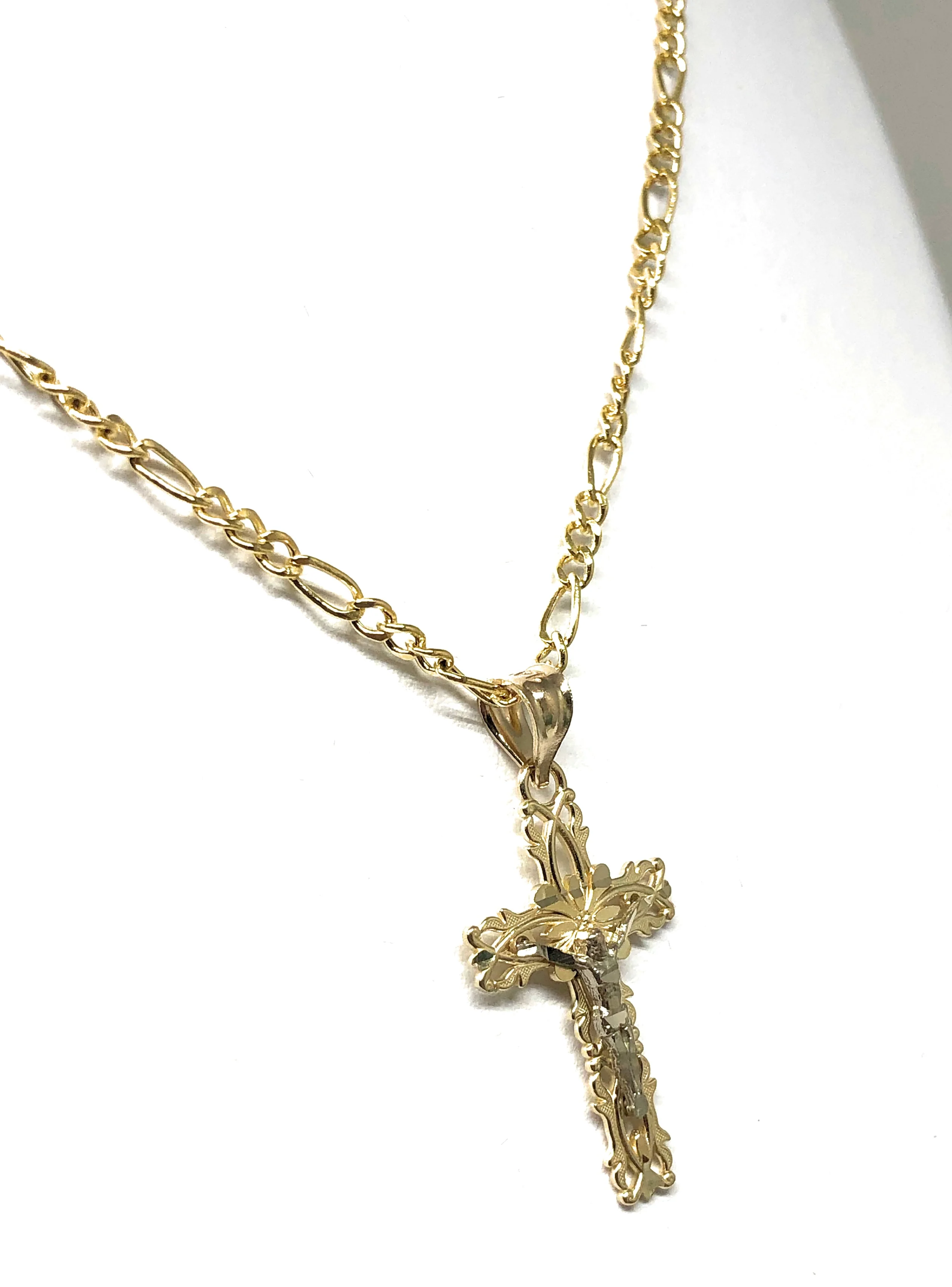 14k Solid Gold 2-Tone Jesus Cross Crucifix Pendant Necklace - Image 4