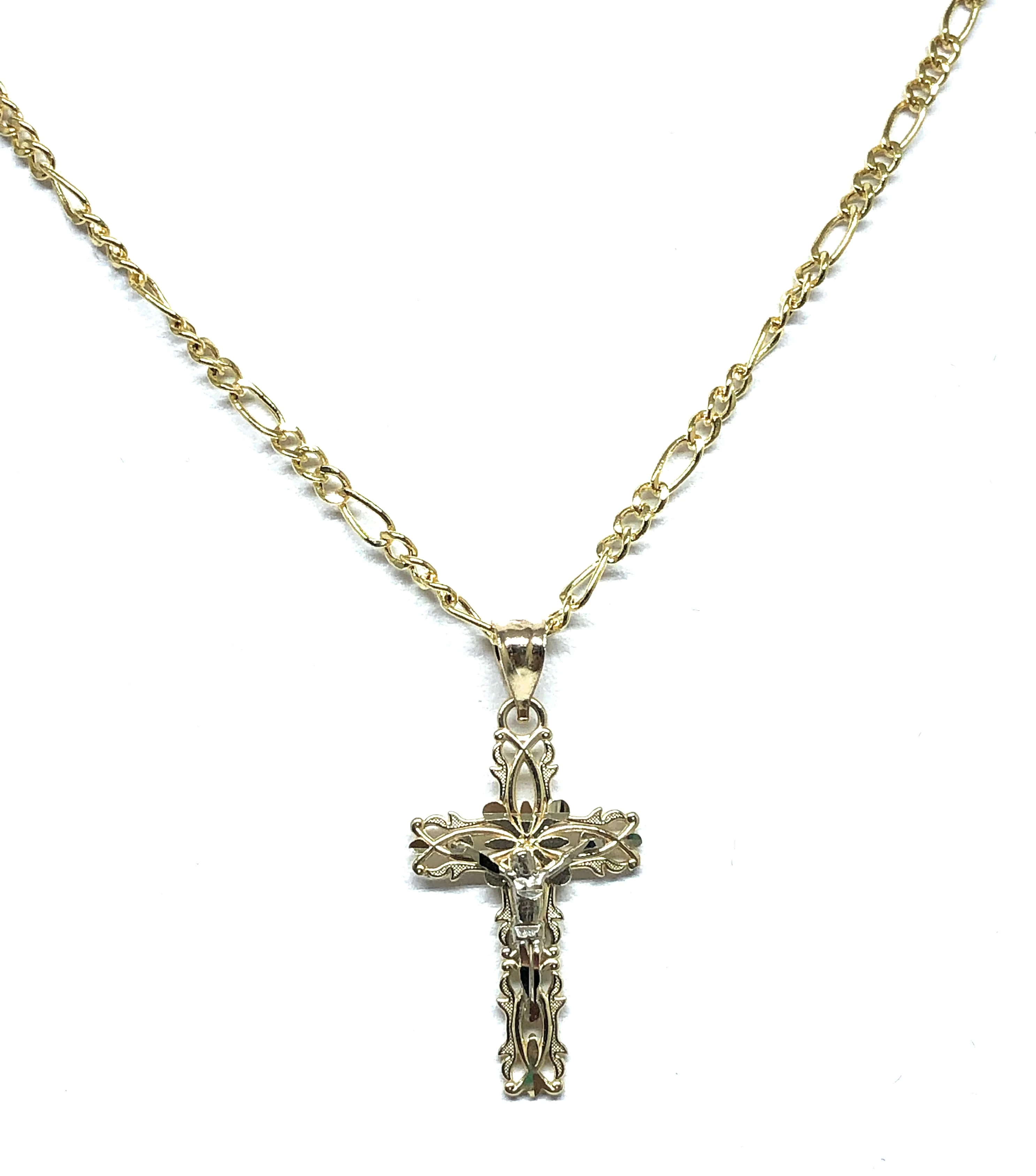 14k Solid Gold 2-Tone Jesus Cross Crucifix Pendant Necklace - Image 5