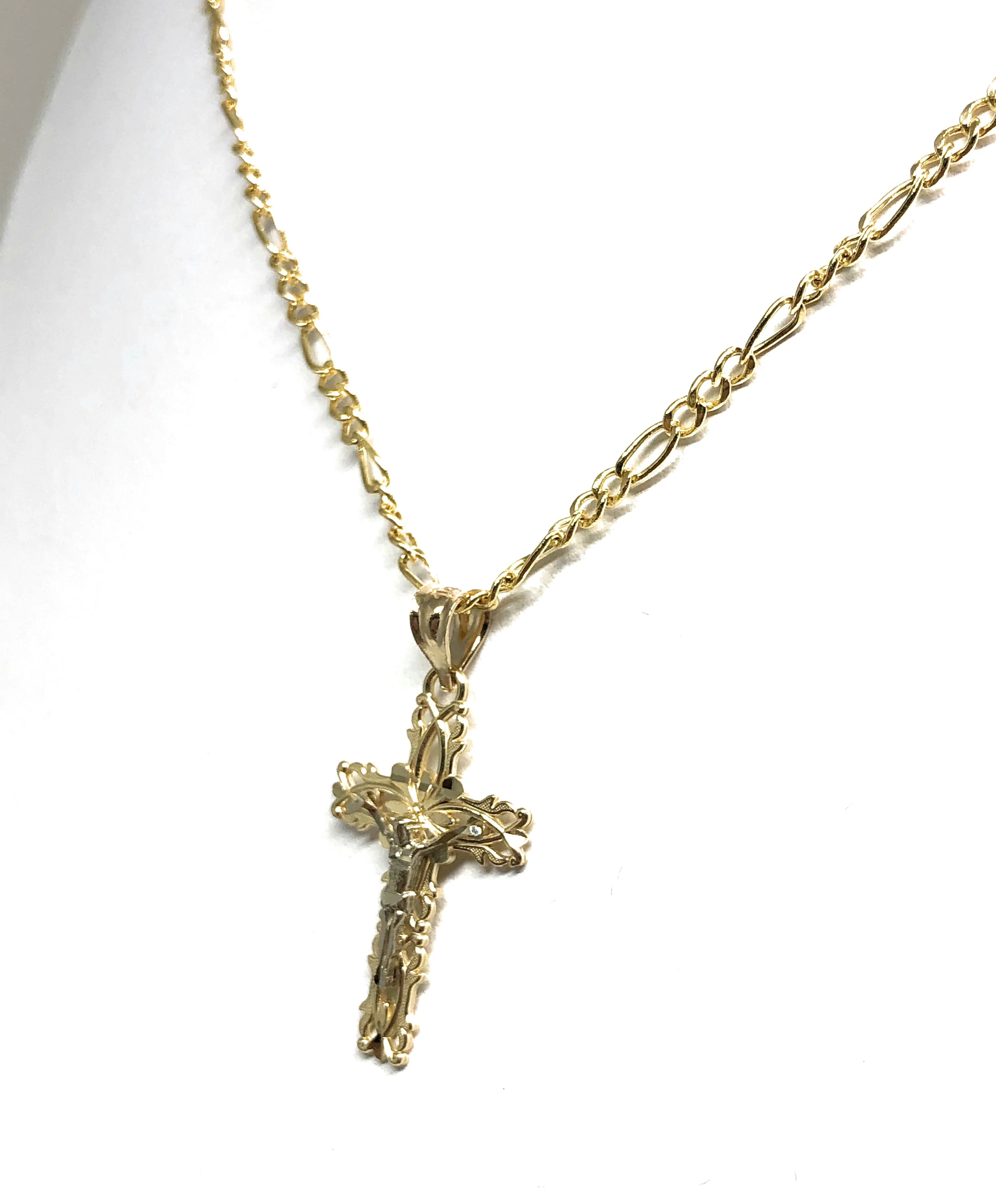 14k Solid Gold 2-Tone Jesus Cross Crucifix Pendant Necklace - Image 6