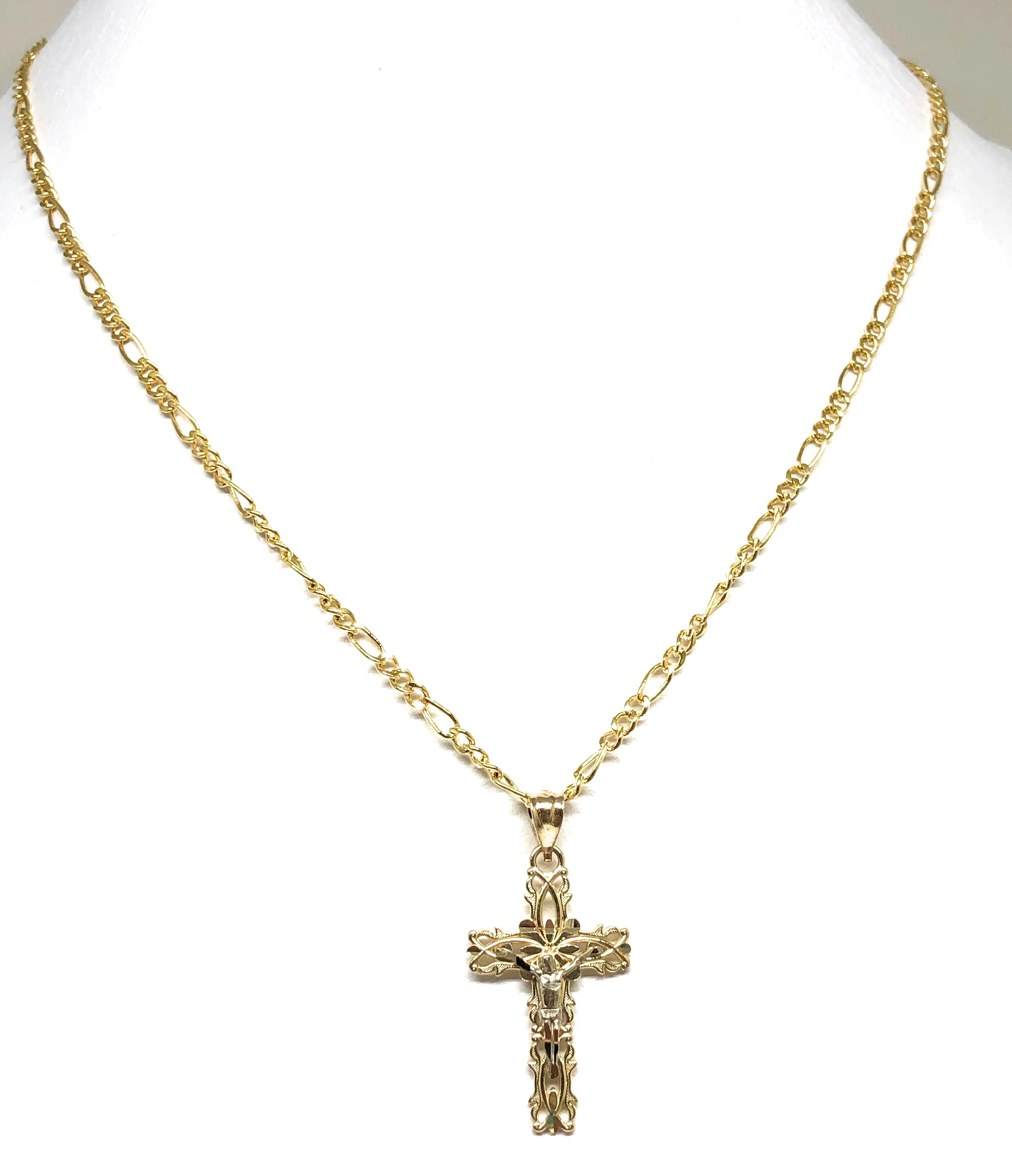 14k Solid Gold 2-Tone Jesus Cross Crucifix Pendant Necklace - Image 7