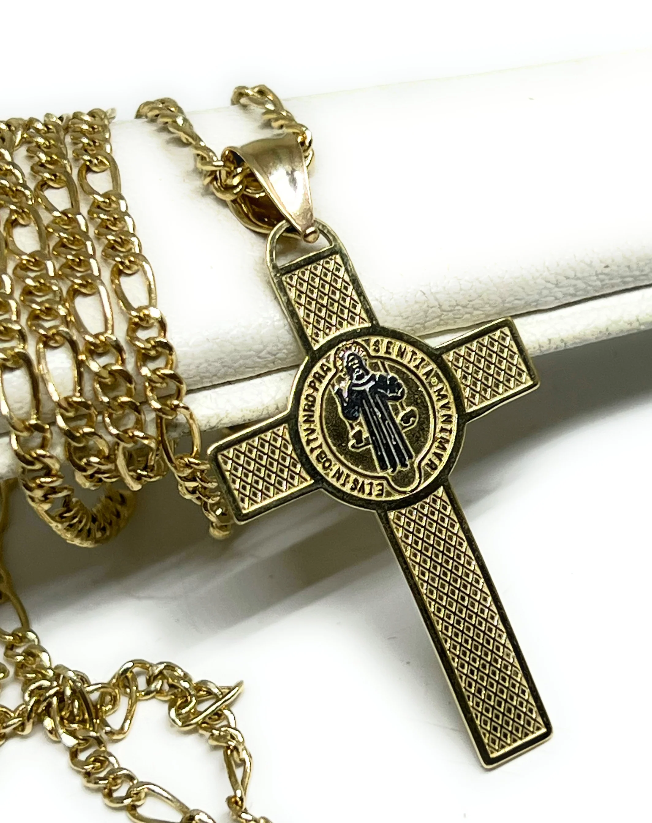 14k Solid Gold 2-Tone Sann Bennito Cross Pendant Necklace - Image 4