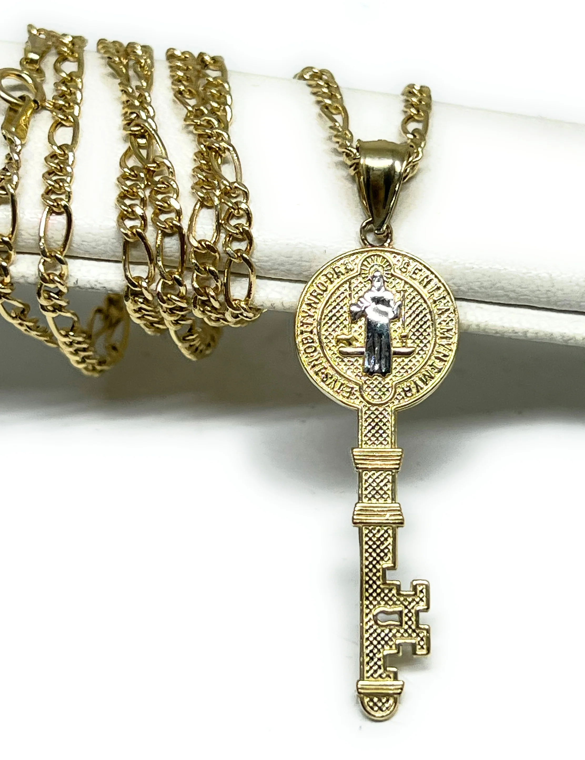 14k Solid Gold 2-Tone Sann Bennito Key Pendant Necklace