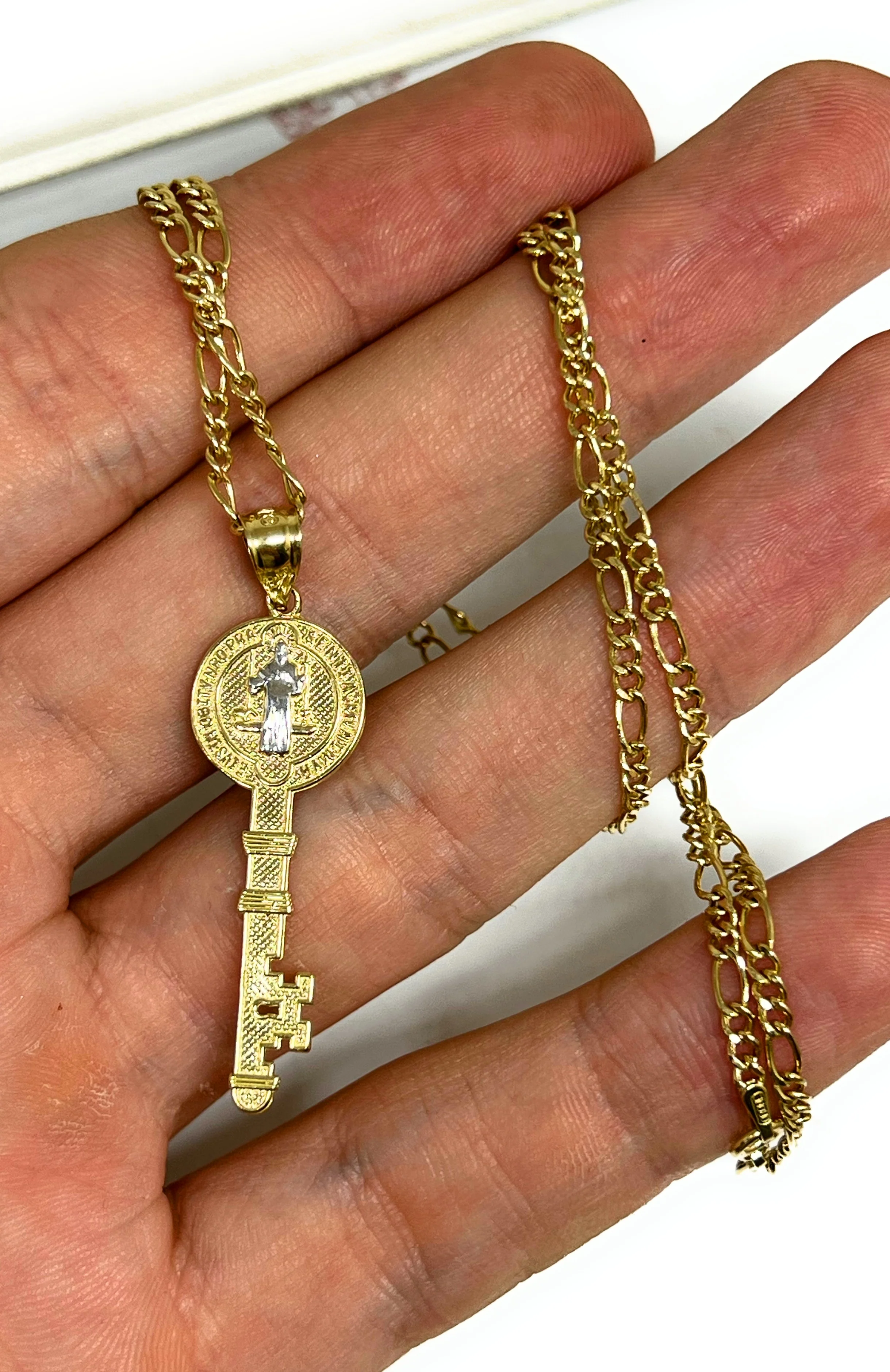 14k Solid Gold 2-Tone Sann Bennito Key Pendant Necklace - Image 2