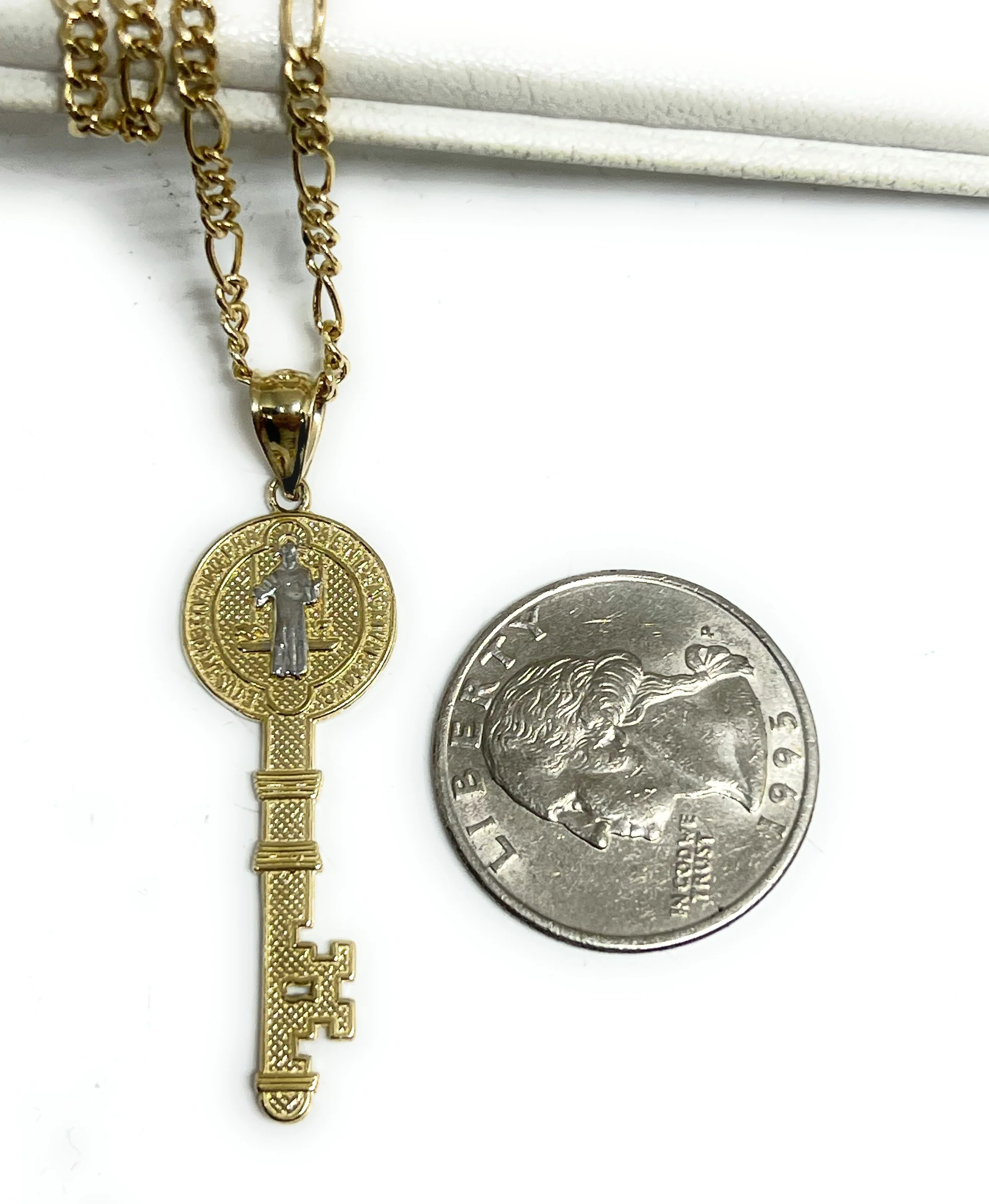 14k Solid Gold 2-Tone Sann Bennito Key Pendant Necklace - Image 3