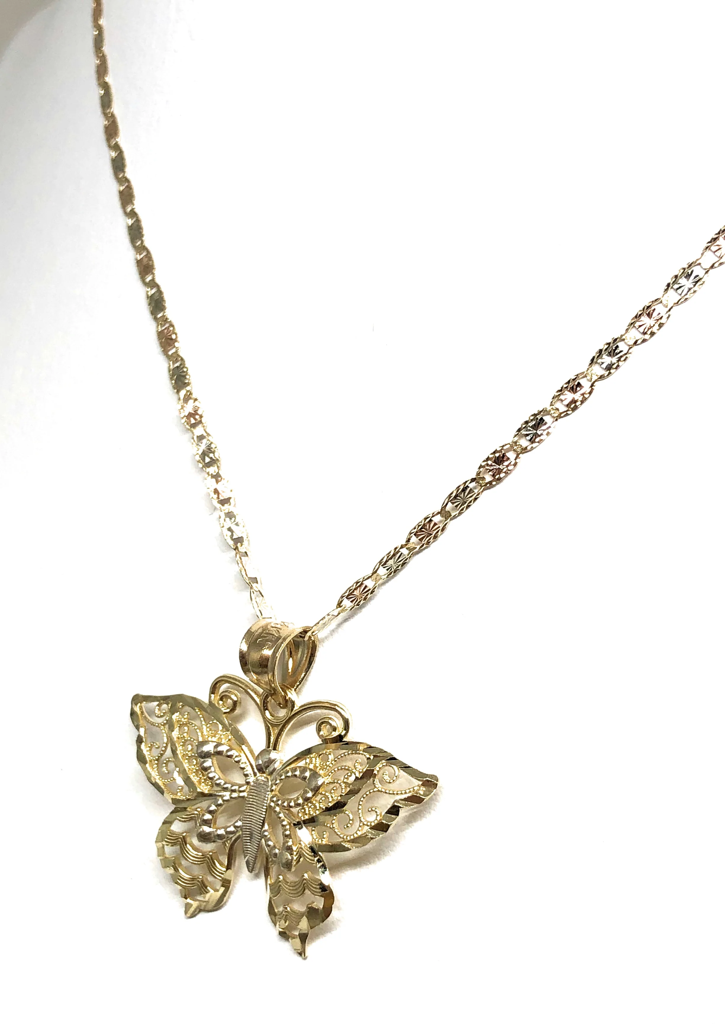 14k Solid Gold Butterfly Pendant Necklace Valentina Chain (SM, MED) - Image 4
