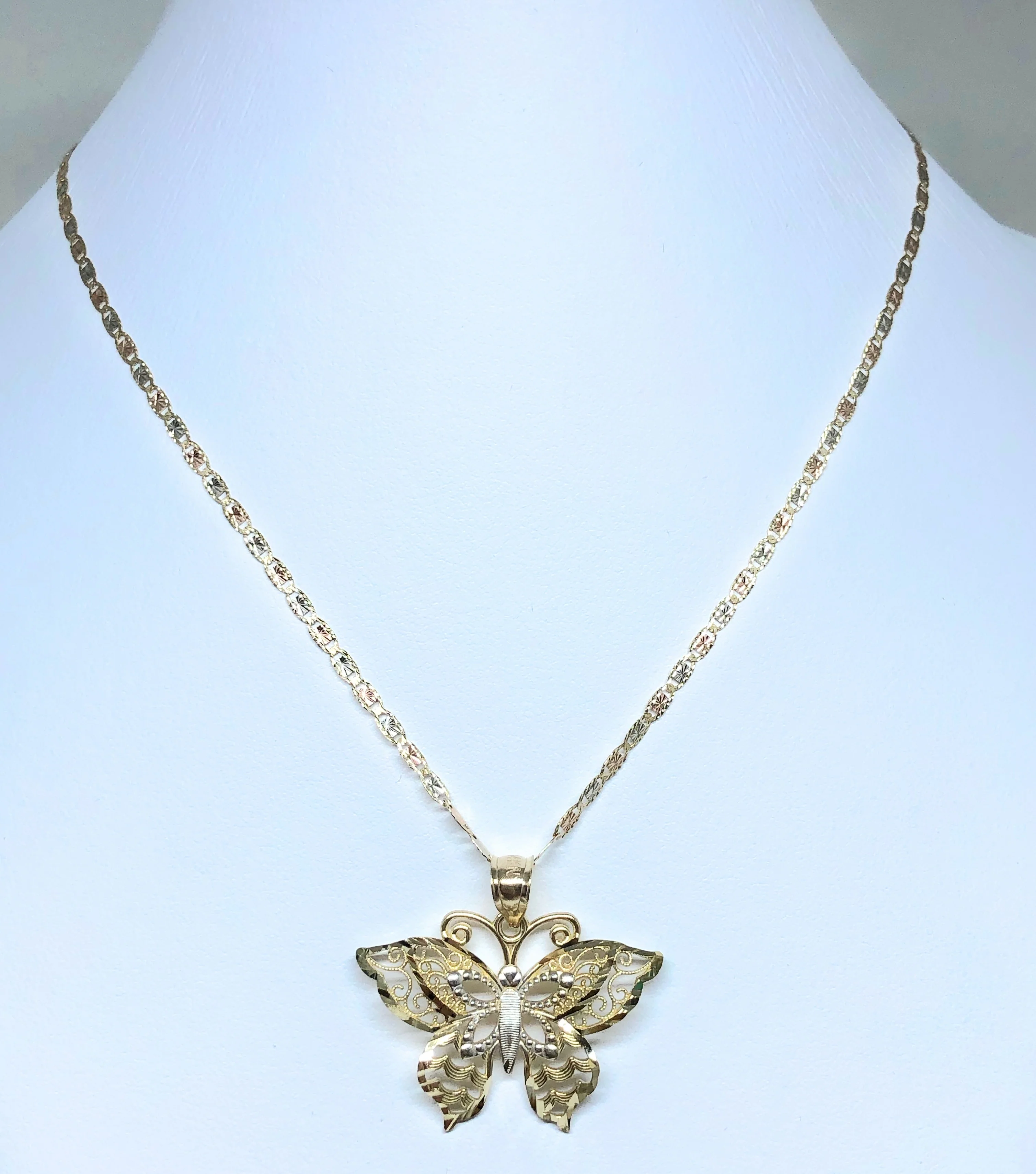 14k Solid Gold Butterfly Pendant Necklace Valentina Chain (SM, MED) - Image 7