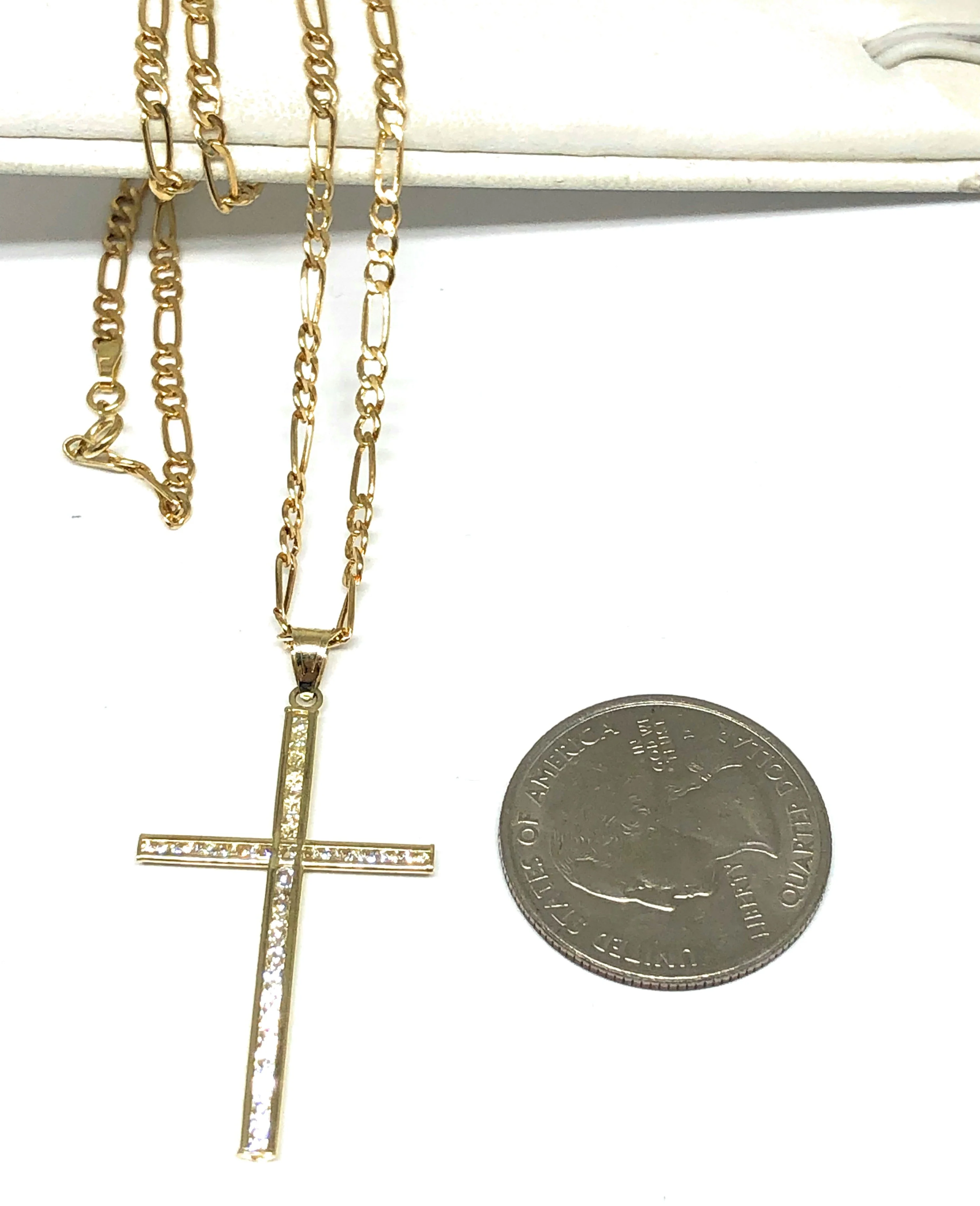 14k Solid Gold Classic Crucifix Cross CZ Pendant - Image 2