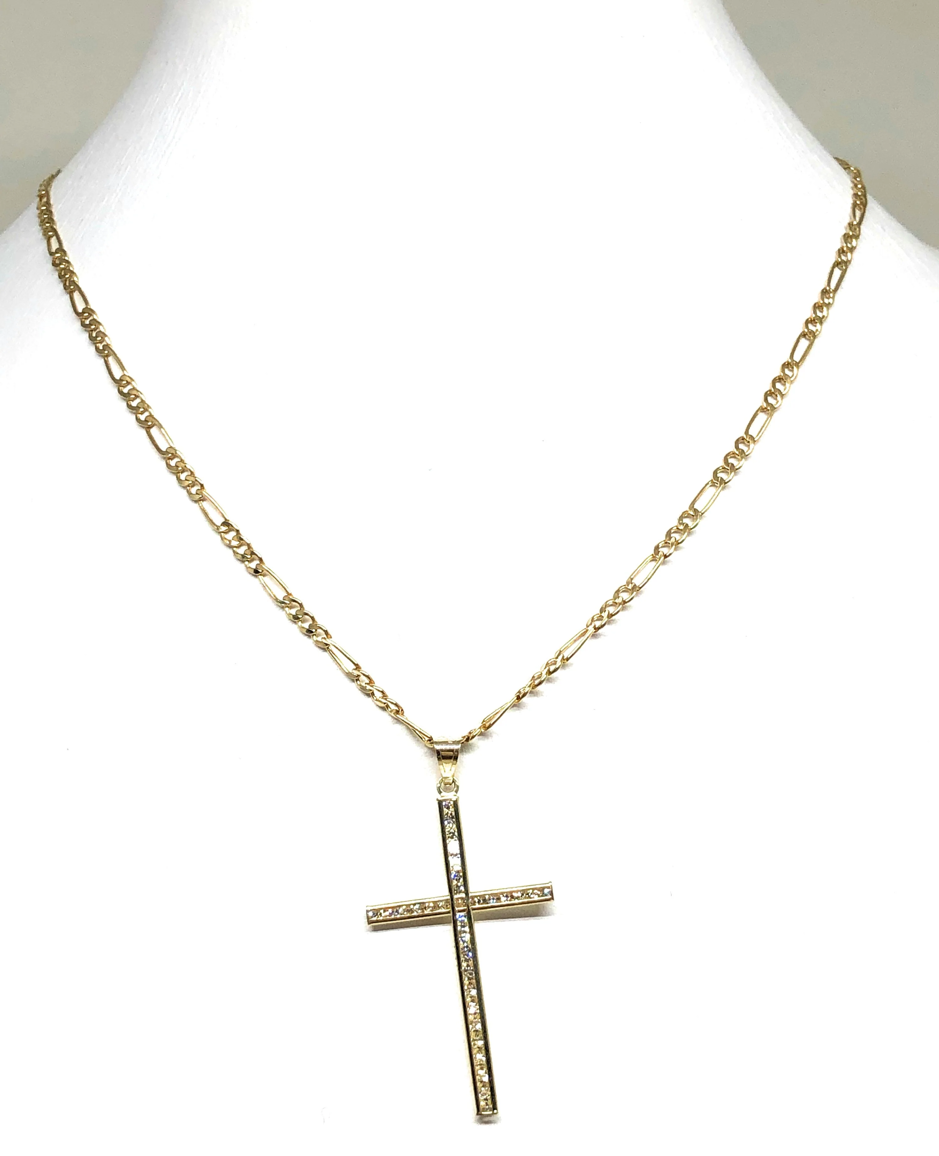 14k Solid Gold Classic Crucifix Cross CZ Pendant - Image 3